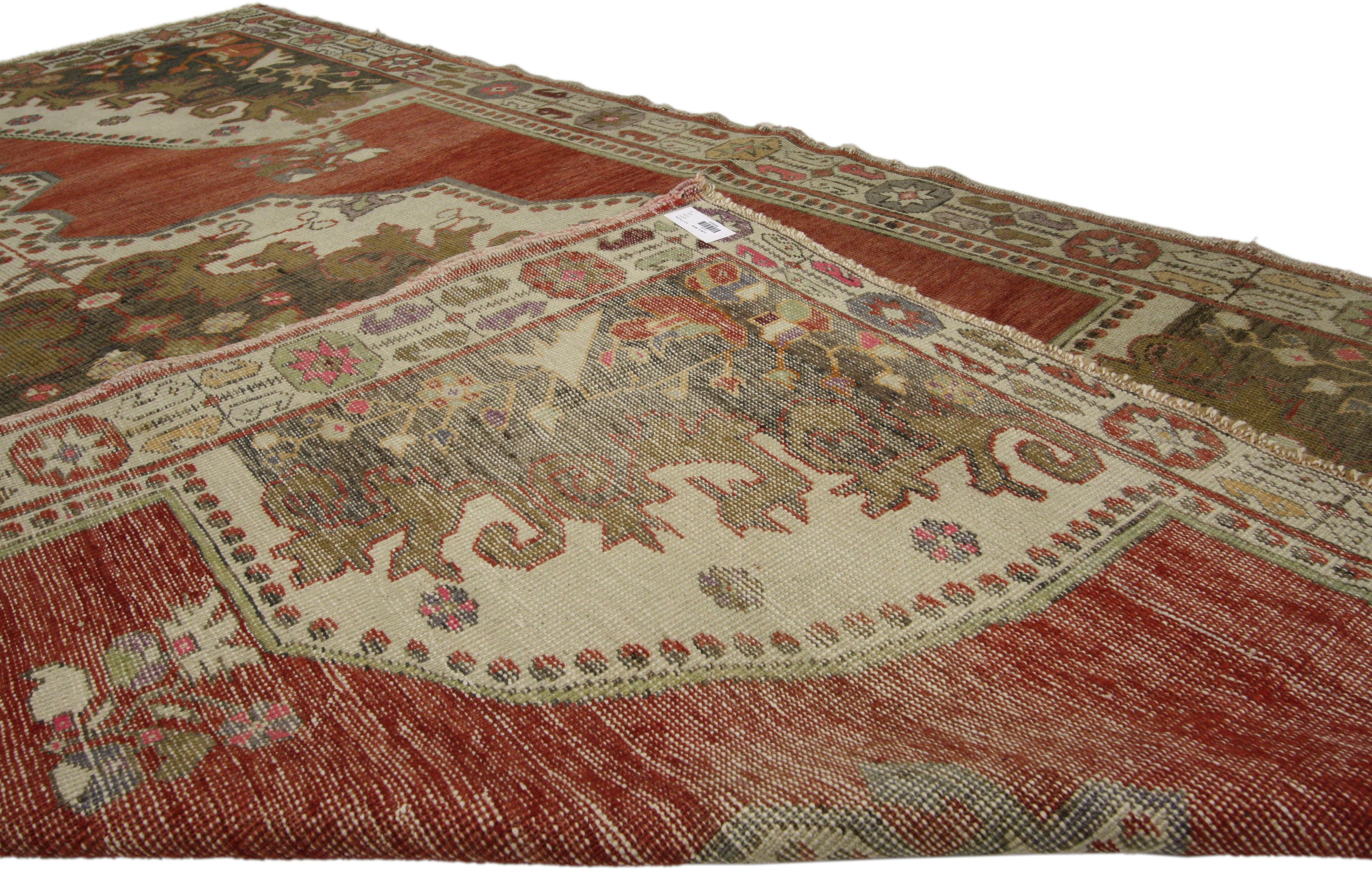 20th Century Vintage Turkish Oushak Accent Rug with Rustic Tudor Style For Sale