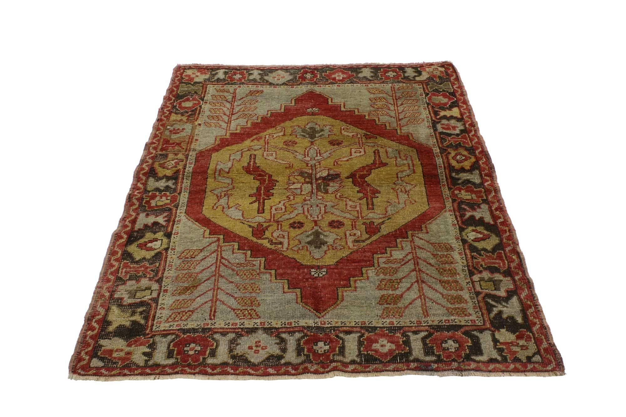 Hand-Knotted Vintage Turkish Oushak Accent Rug with Traditional Modern Style For Sale