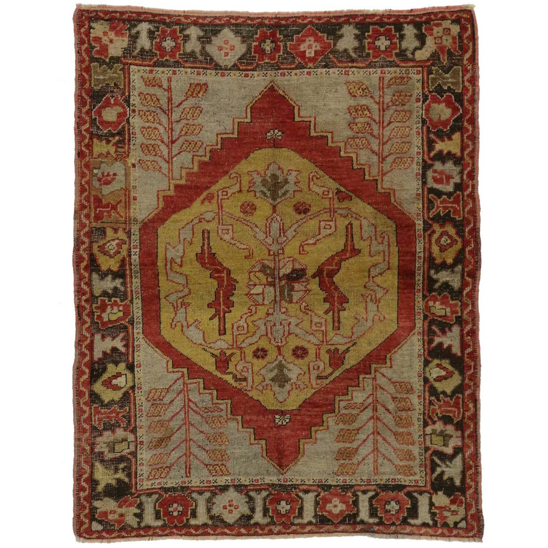Vintage Turkish Oushak Accent Rug with Traditional Modern Style For Sale
