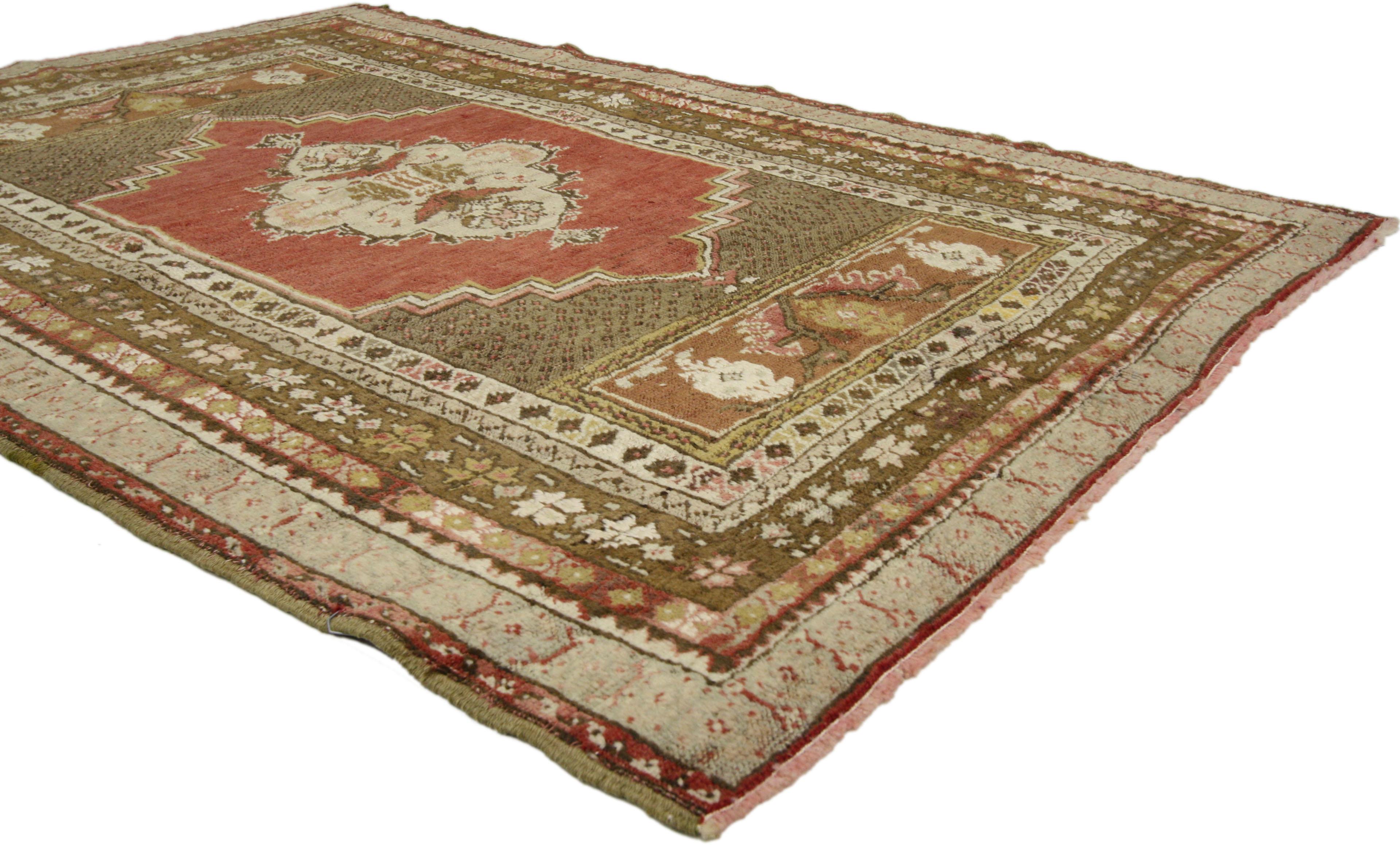 Hand-Knotted Vintage Turkish Oushak Accent Rug with Traditional Style, Entry or Foyer Rug For Sale