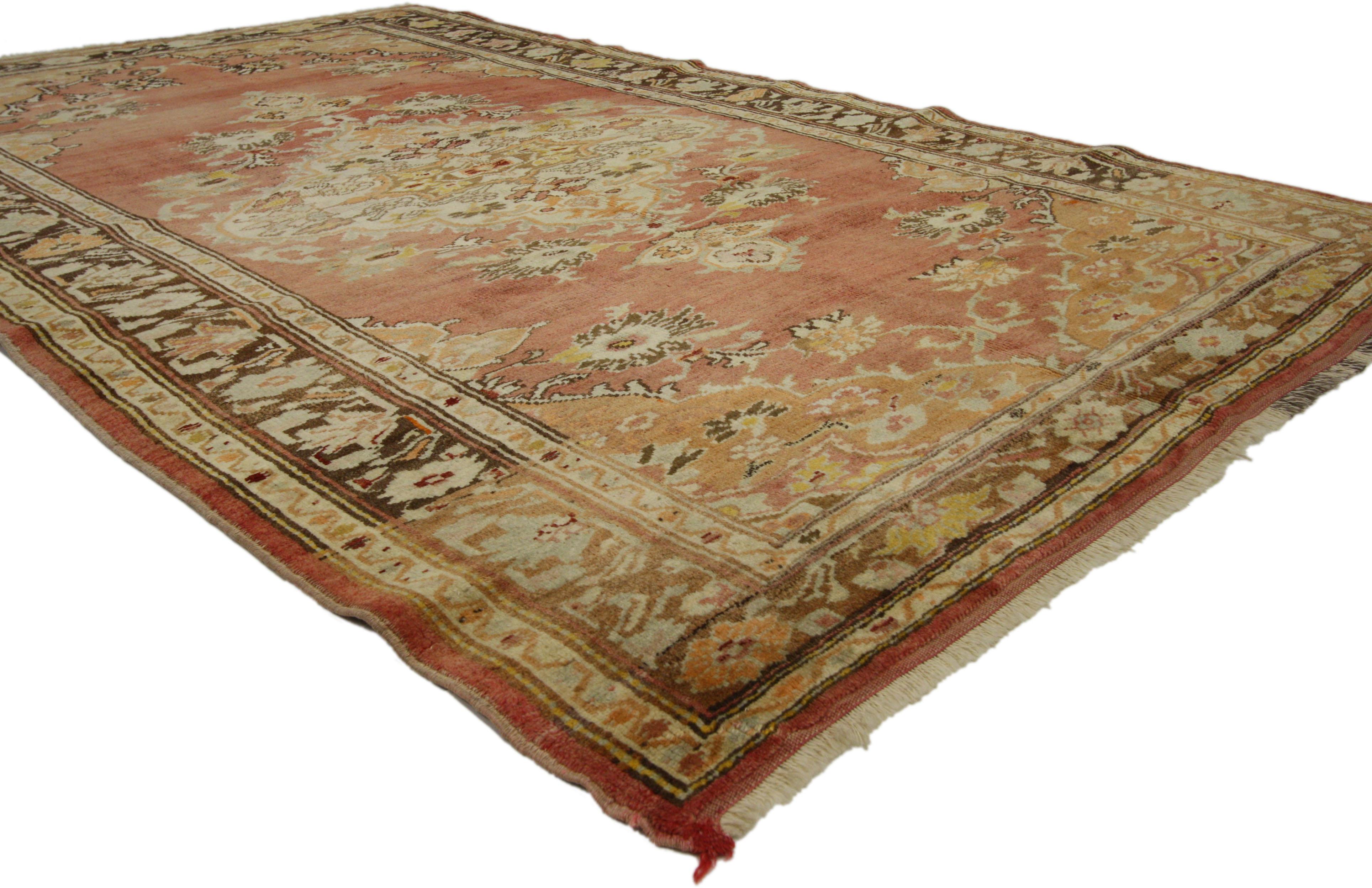 Modern Vintage Turkish Oushak Accent Rug with Traditional Style, Entry or Foyer Rug For Sale
