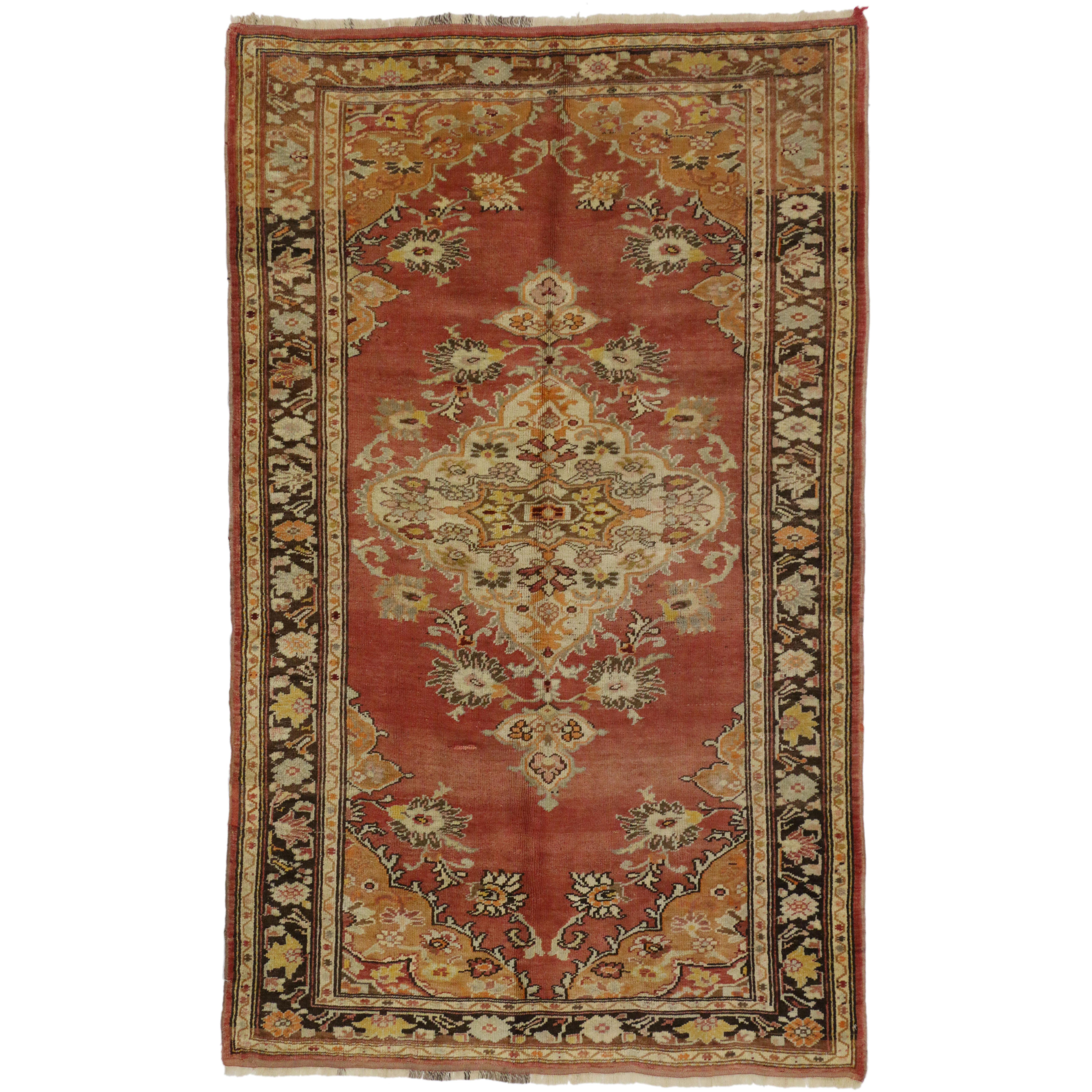 Vintage Turkish Oushak Accent Rug with Traditional Style, Entry or Foyer Rug For Sale