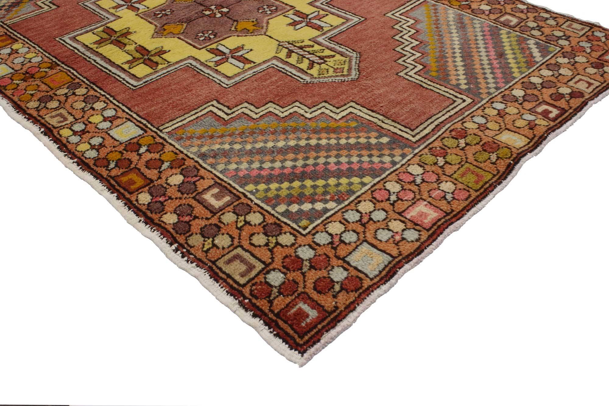 Hand-Knotted Vintage Turkish Oushak Accent Rug with Tribal Style, Entry or Foyer Rug For Sale