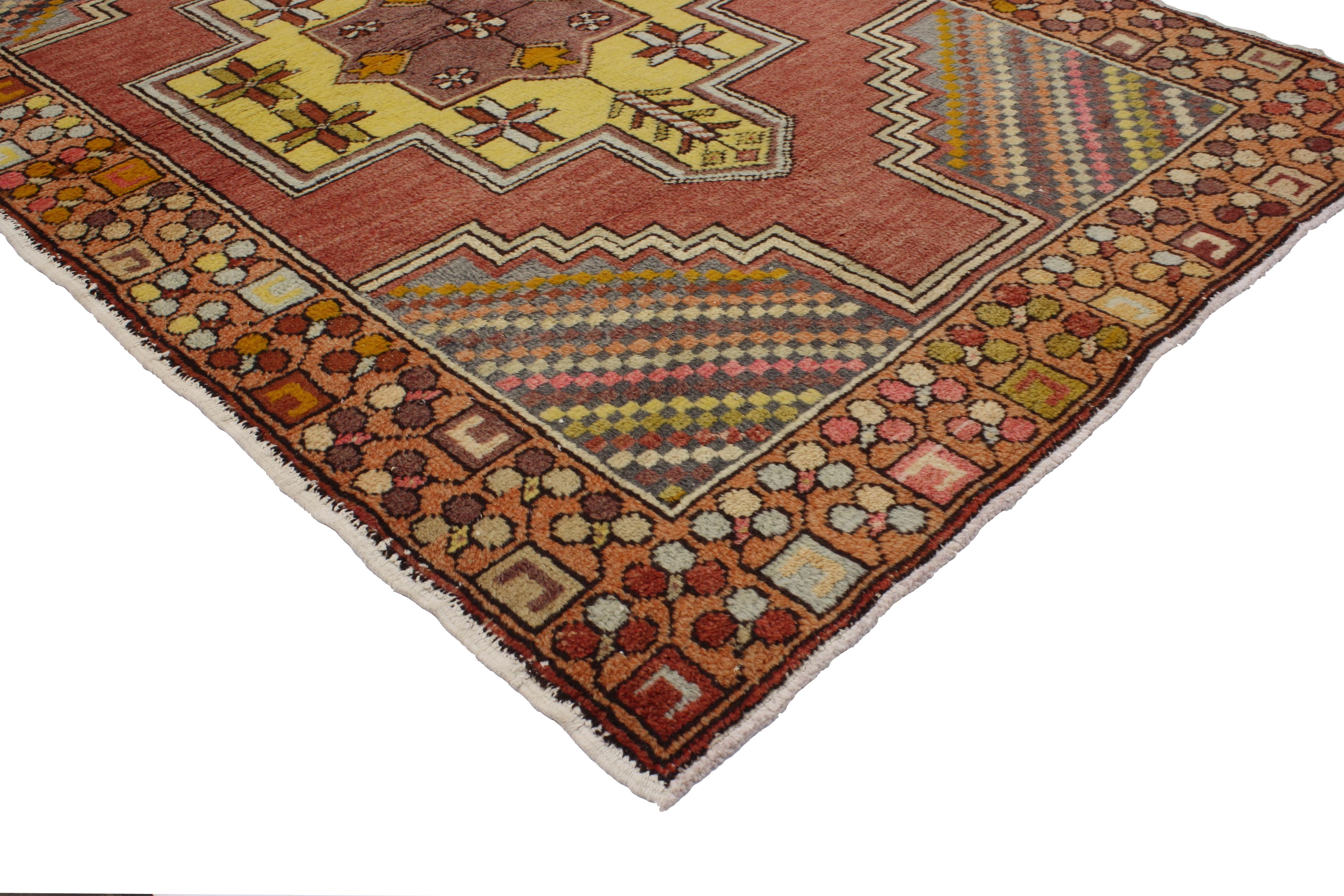 Wool Vintage Turkish Oushak Accent Rug with Tribal Style, Entry or Foyer Rug For Sale