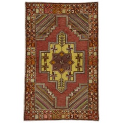 Vintage Turkish Oushak Accent Rug with Tribal Style, Entry or Foyer Rug