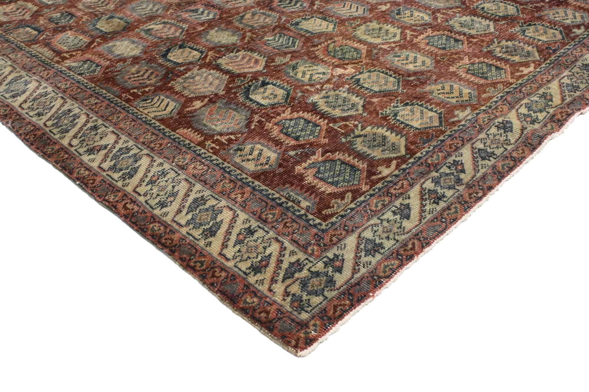 Hand-Knotted Distressed Vintage Turkish Oushak Accent Rug with Worn Aesthetic For Sale