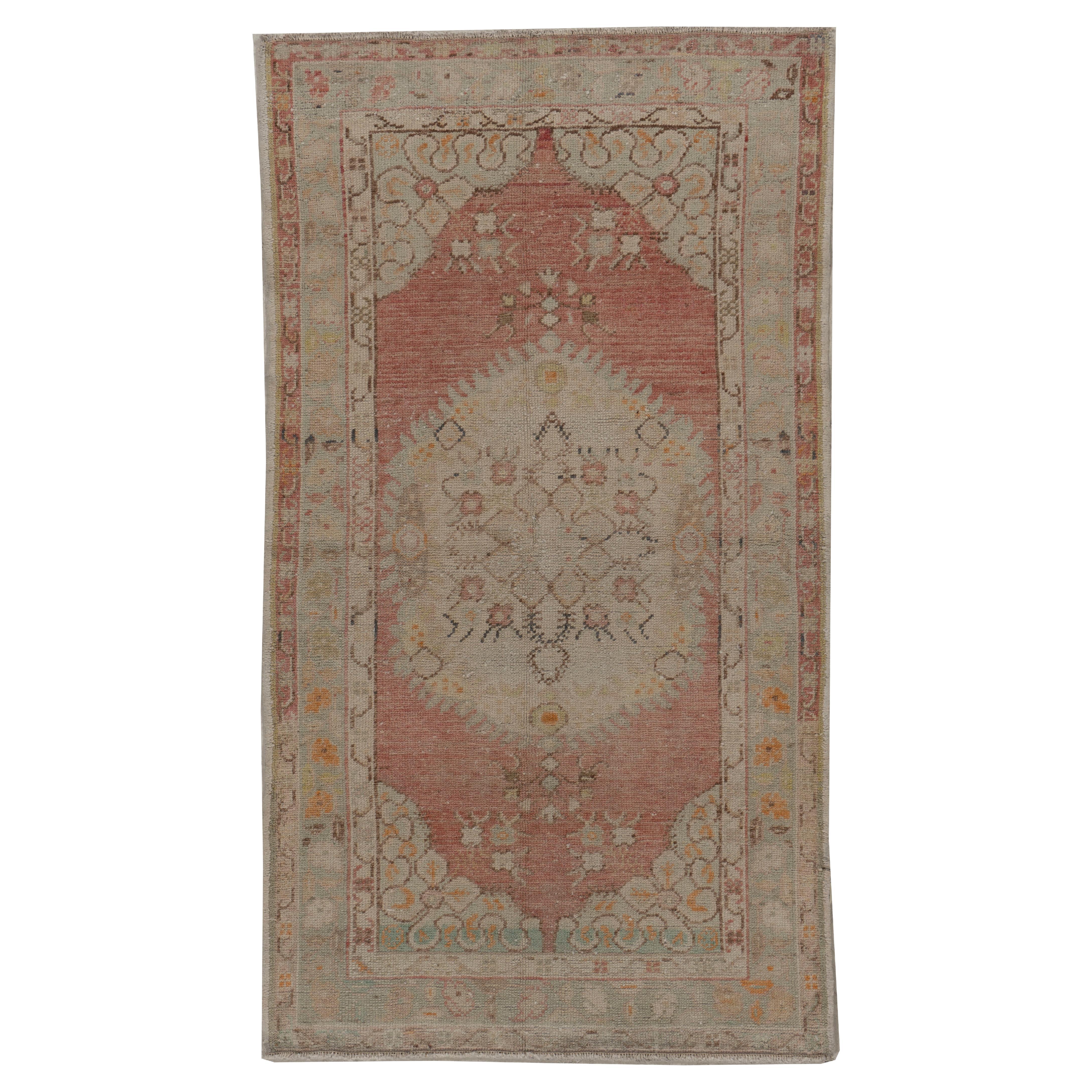 Vintage Turkish Ivory Hand Knotted Wool Oushak Area Rug