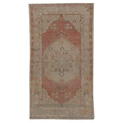 Vintage Turkish Ivory Hand Knotted Wool Oushak Area Rug