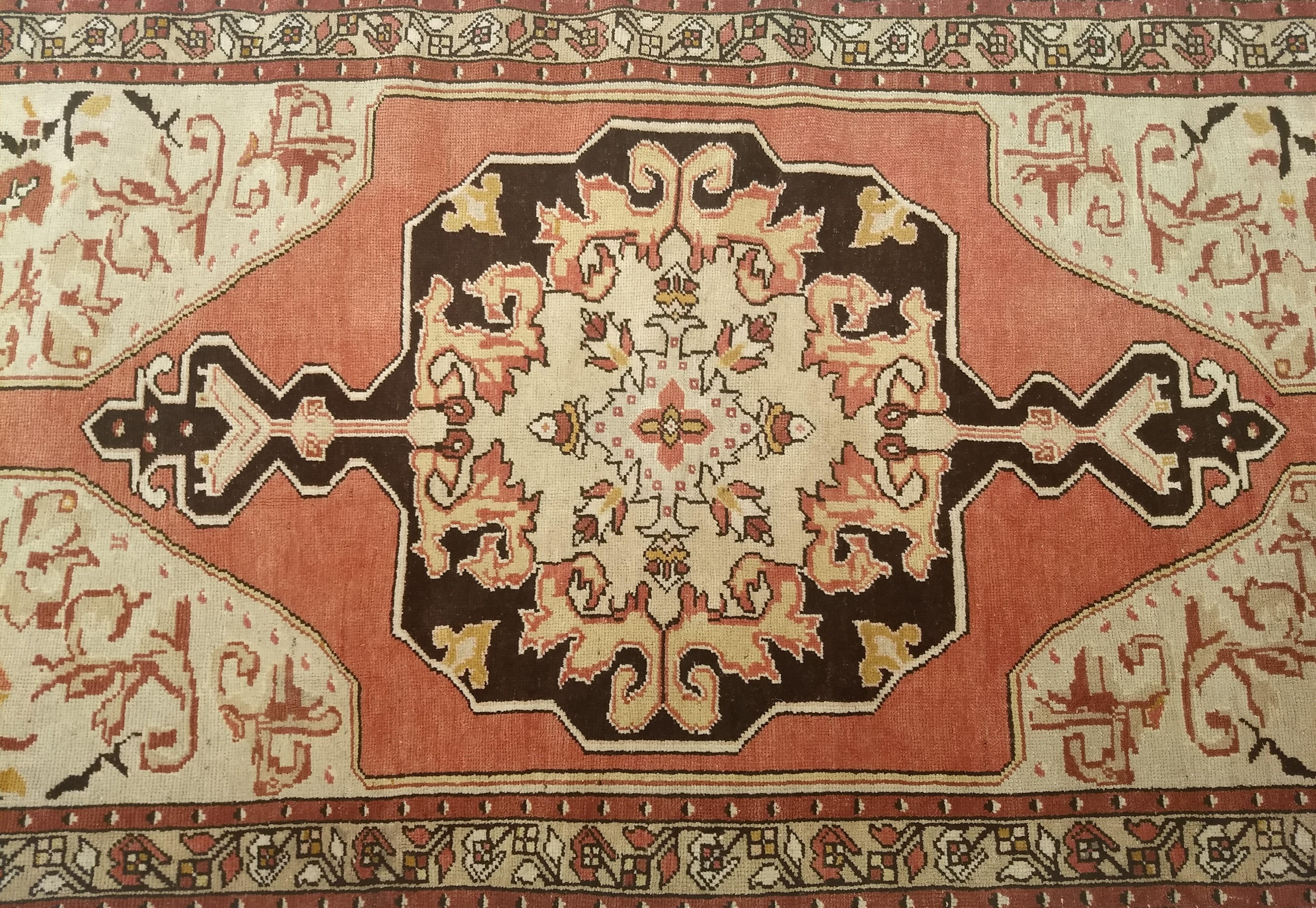 Vintage Turkish Oushak Area Rug in Pale Pink, Brown, and Ivory Colors For Sale 7