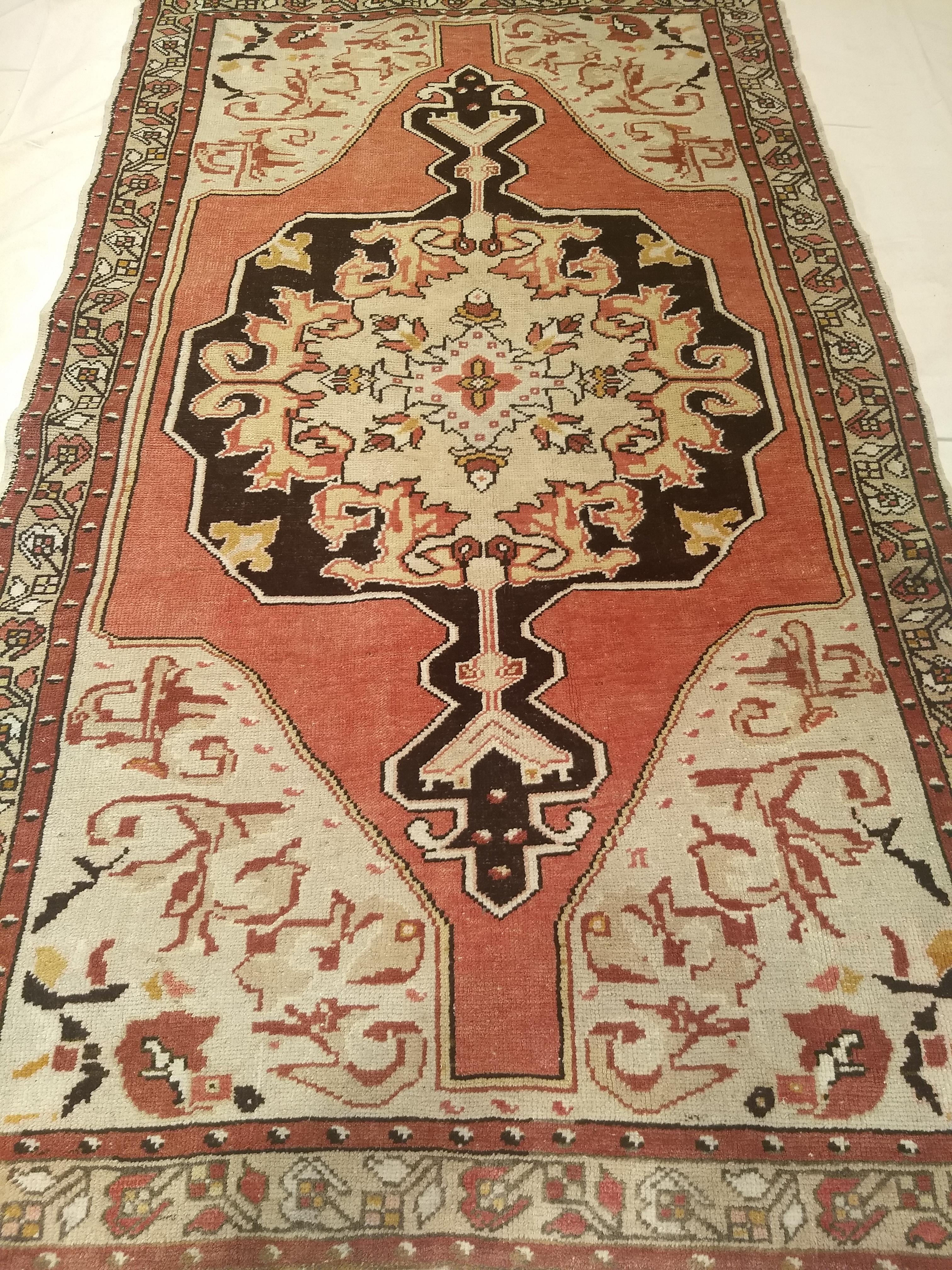Vintage Turkish Oushak Area Rug in Pale Pink, Brown, and Ivory Colors For Sale 8