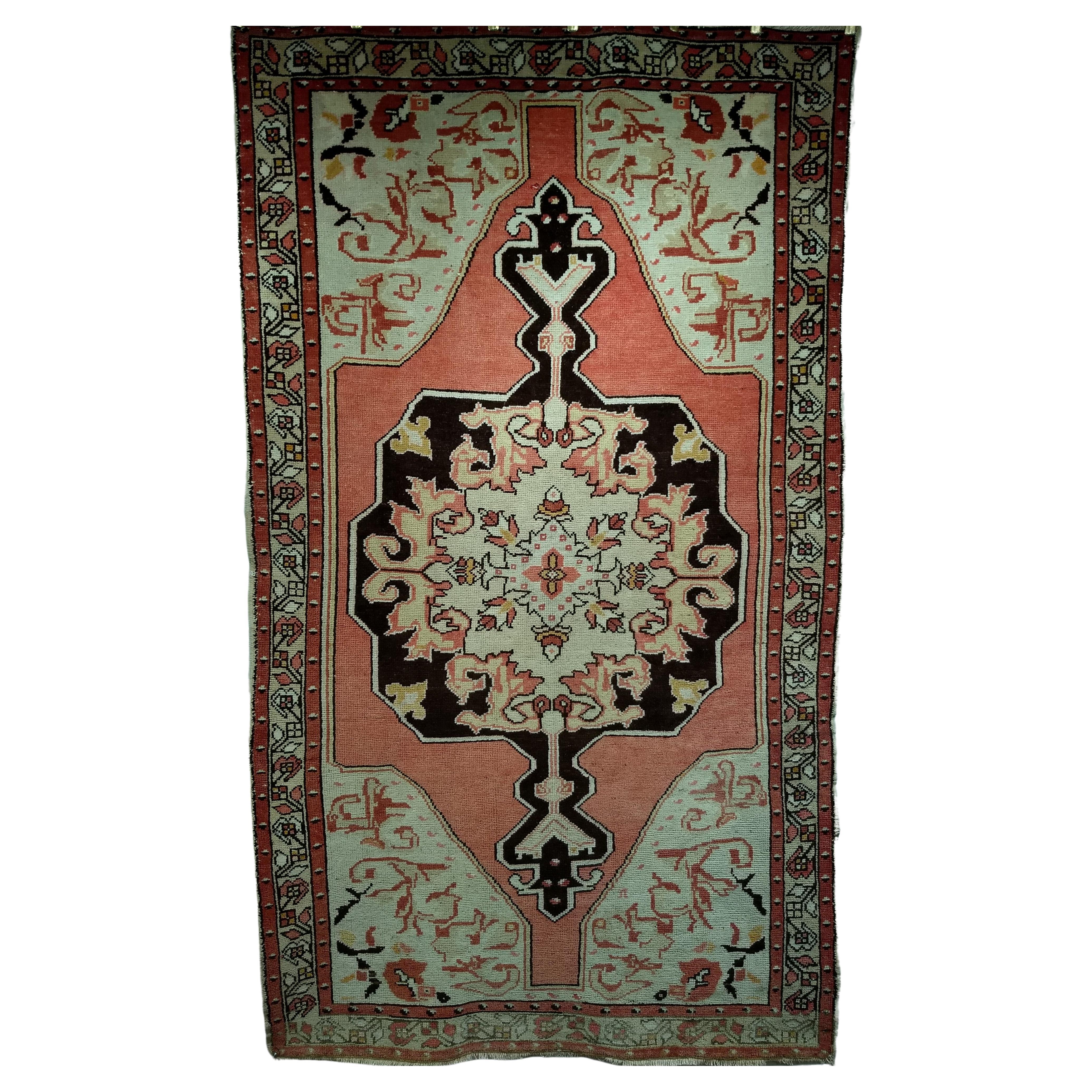 Vintage Turkish Oushak Area Rug in Pale Pink, Brown, and Ivory Colors For Sale