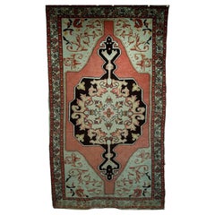 Vintage Turkish Oushak Area Rug in Pale Pink, Brown, and Ivory Colors