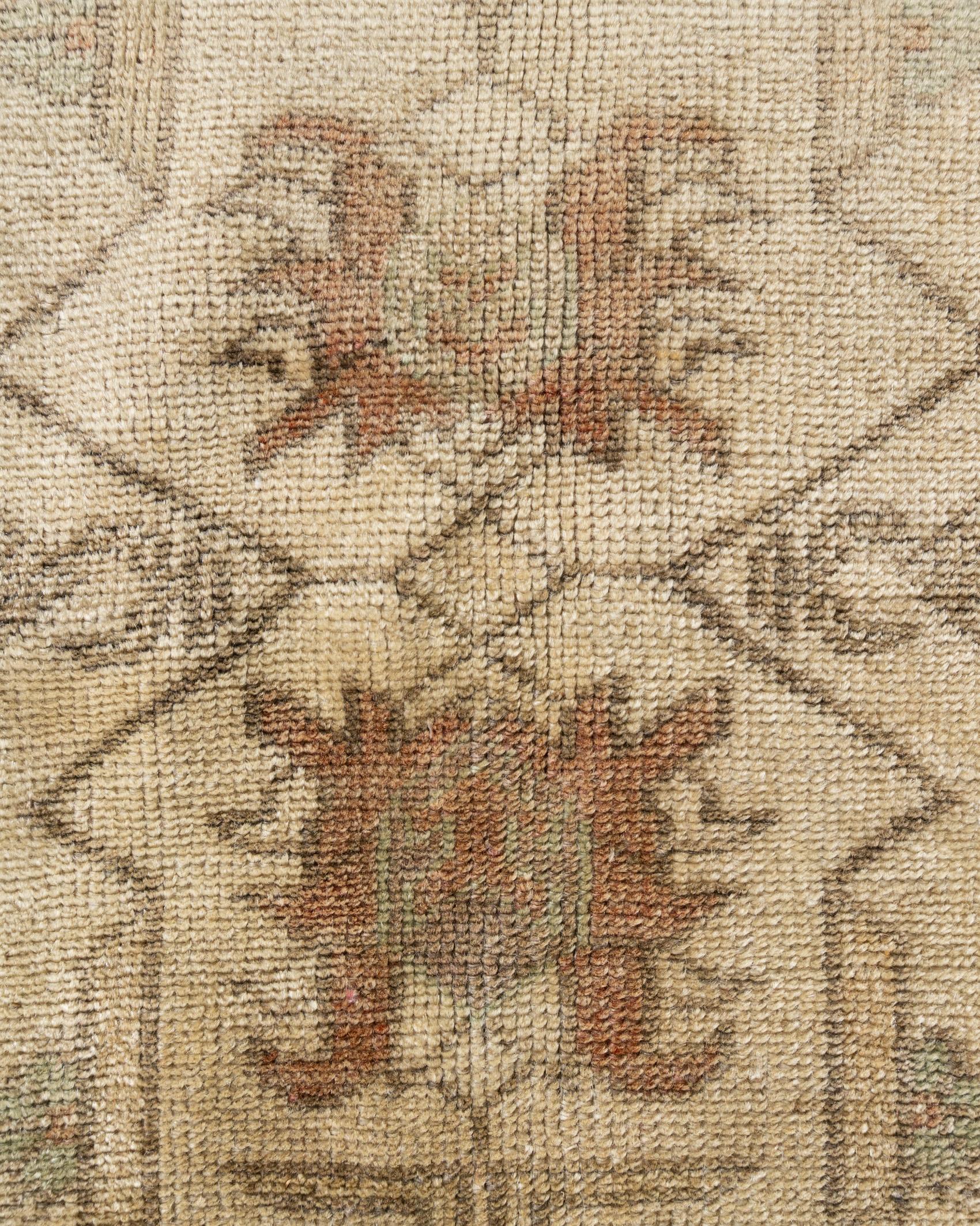 Vintage Circa 1940 Turkish Oushak Wool Area Hand Knotted Rug 4'1 x 6' 2