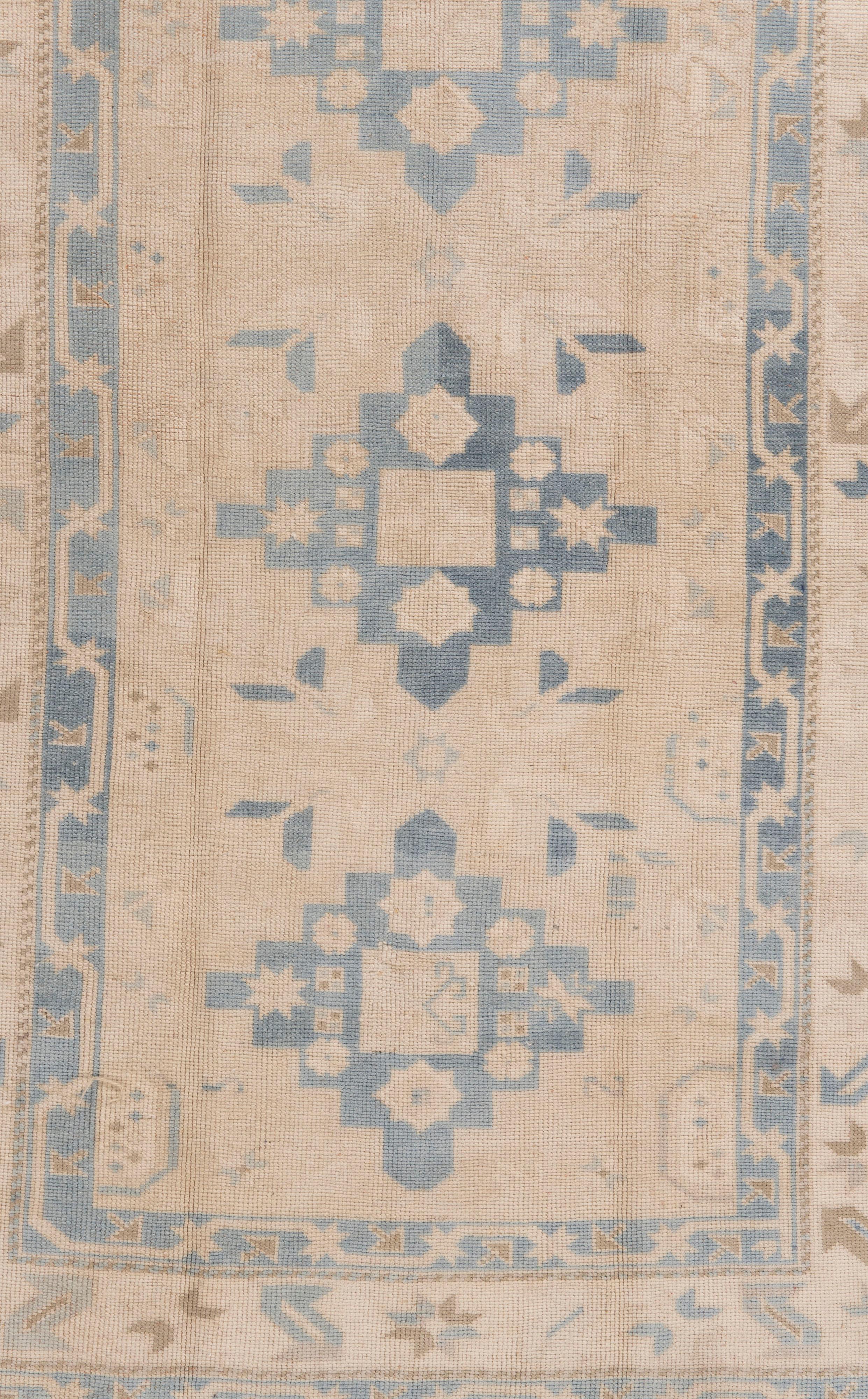 Vintage Turkish Oushak Area rug 4'2 X 6'7. These attractive rugs are suitable for a wide variety of places, but the significant effect of Oushaks is that they bring space together, making it cozy and warm. The artistic technique of weaving Oushak's
