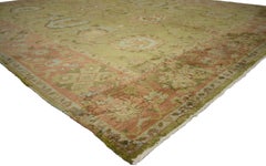 Vintage Turkish Oushak Area Rug, Green and Salmon Hues
