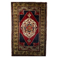 Vintage Turkish Oushak Area Rug, Hand-Knotted Geometric, Navy & Red, 6' x 9'