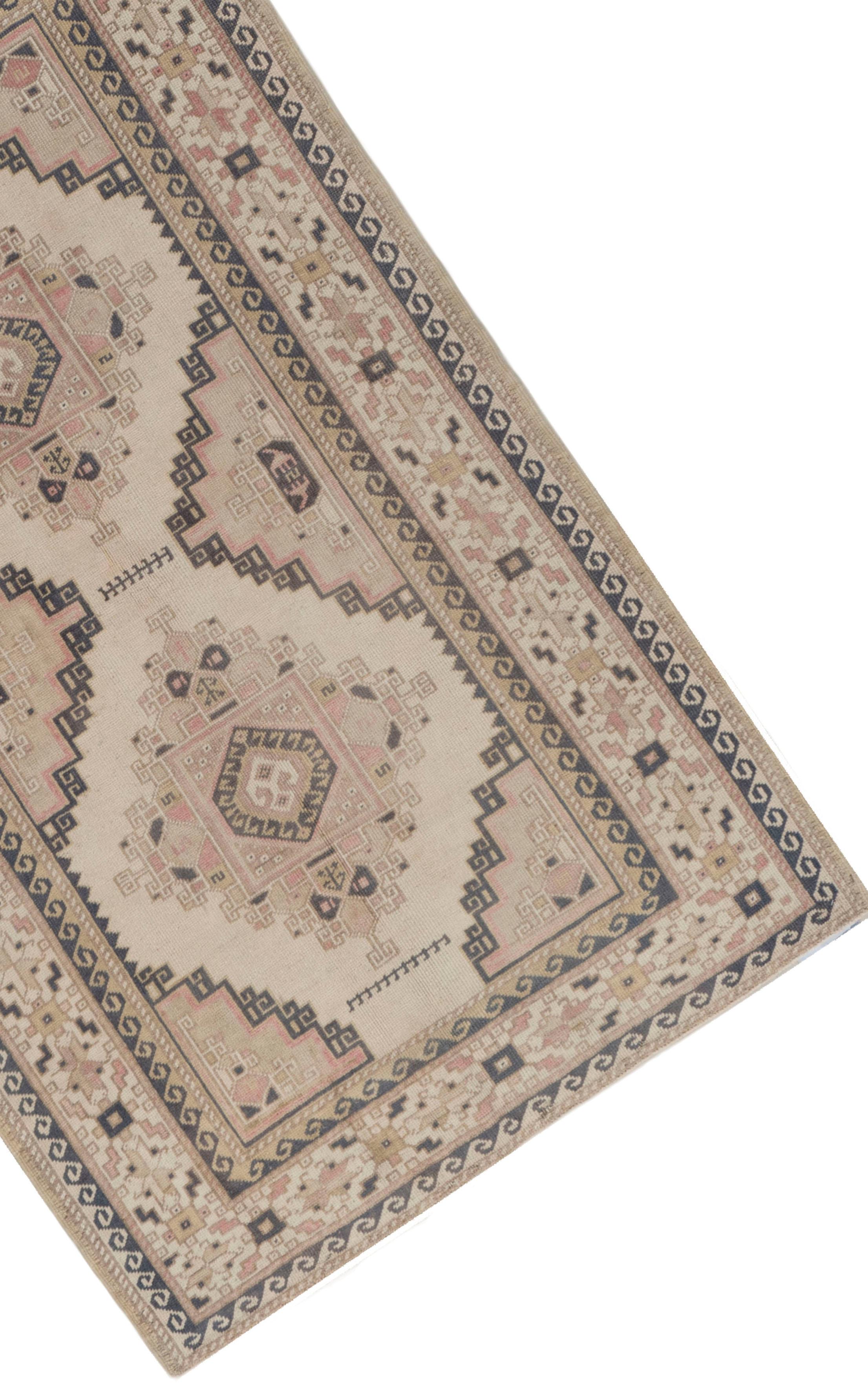 Vintage Türkisch Oushak Bereich Teppich Elfenbein Holzkohle (Wolle) im Angebot