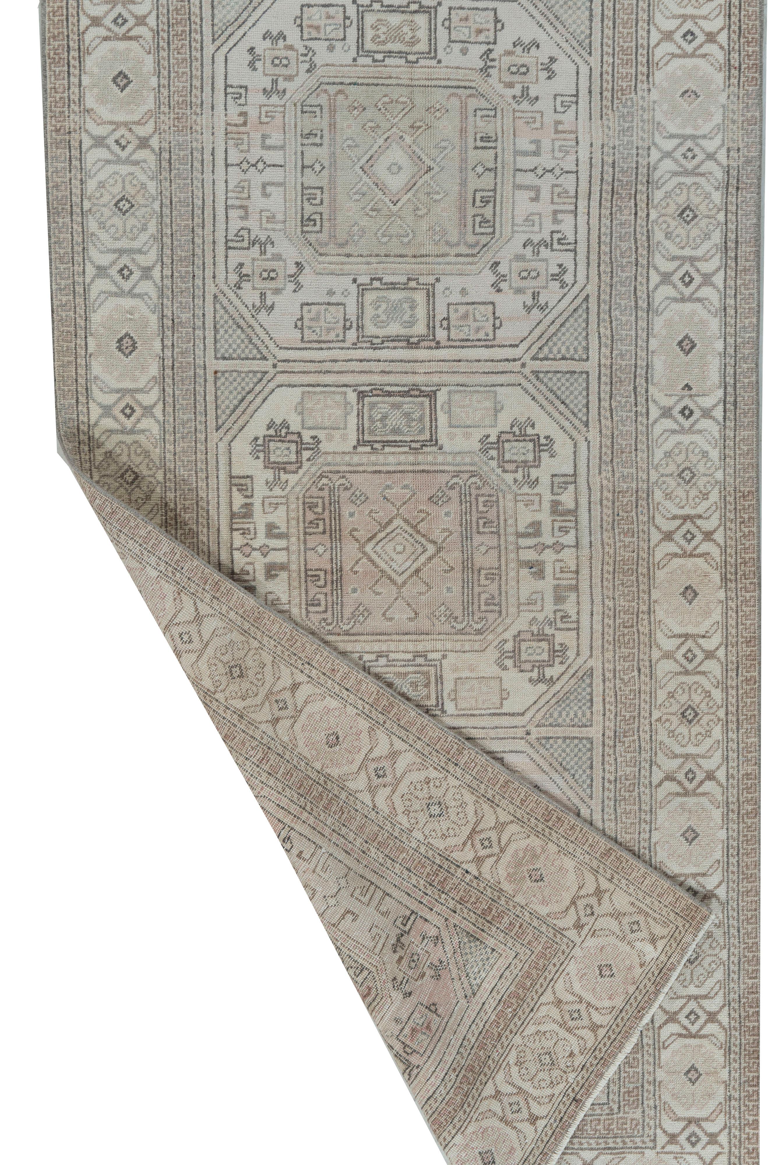 Hand-Woven Vintage Turkish Oushak Area Rug Ivory Taupe For Sale