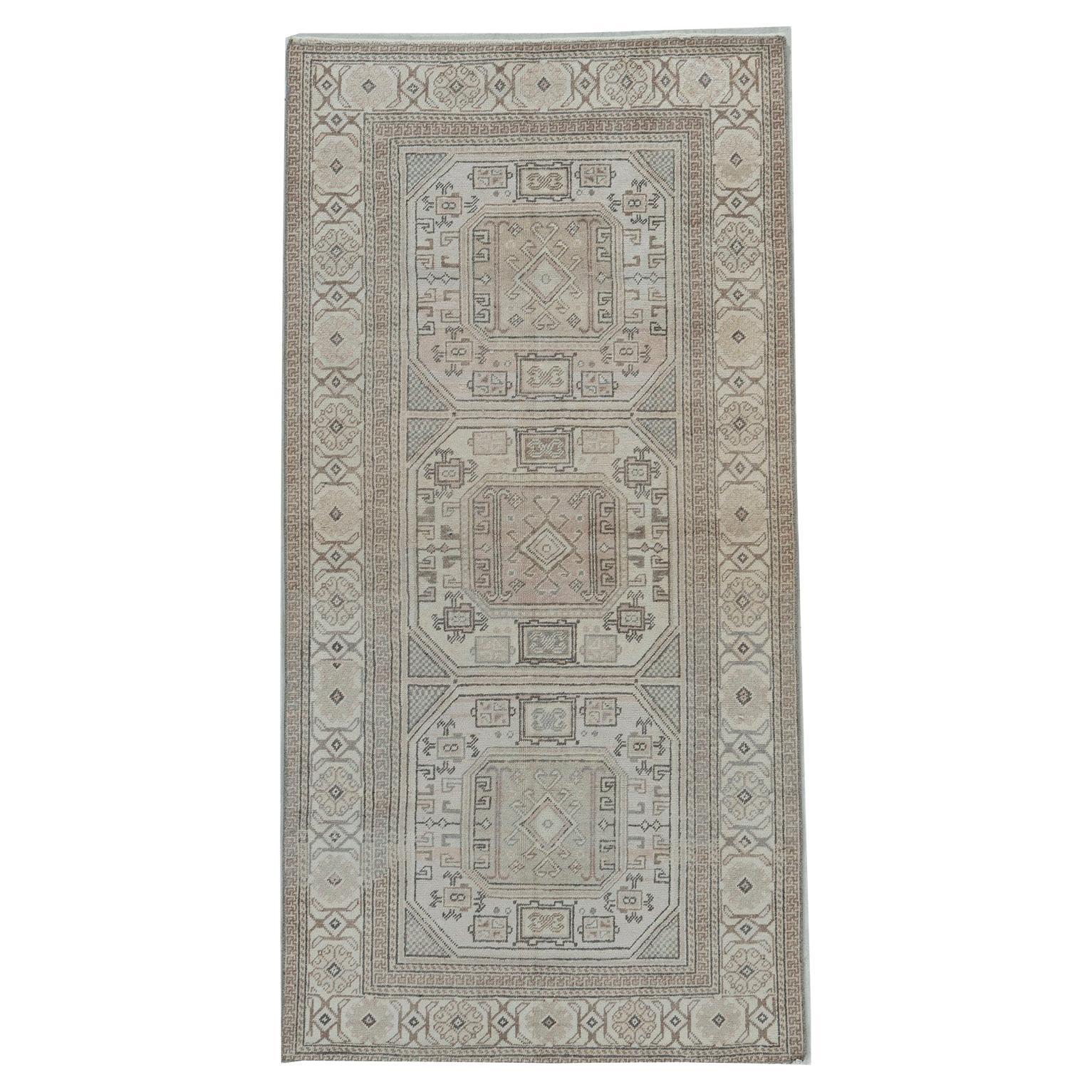 Vintage Turkish Oushak Area Rug Ivory Taupe