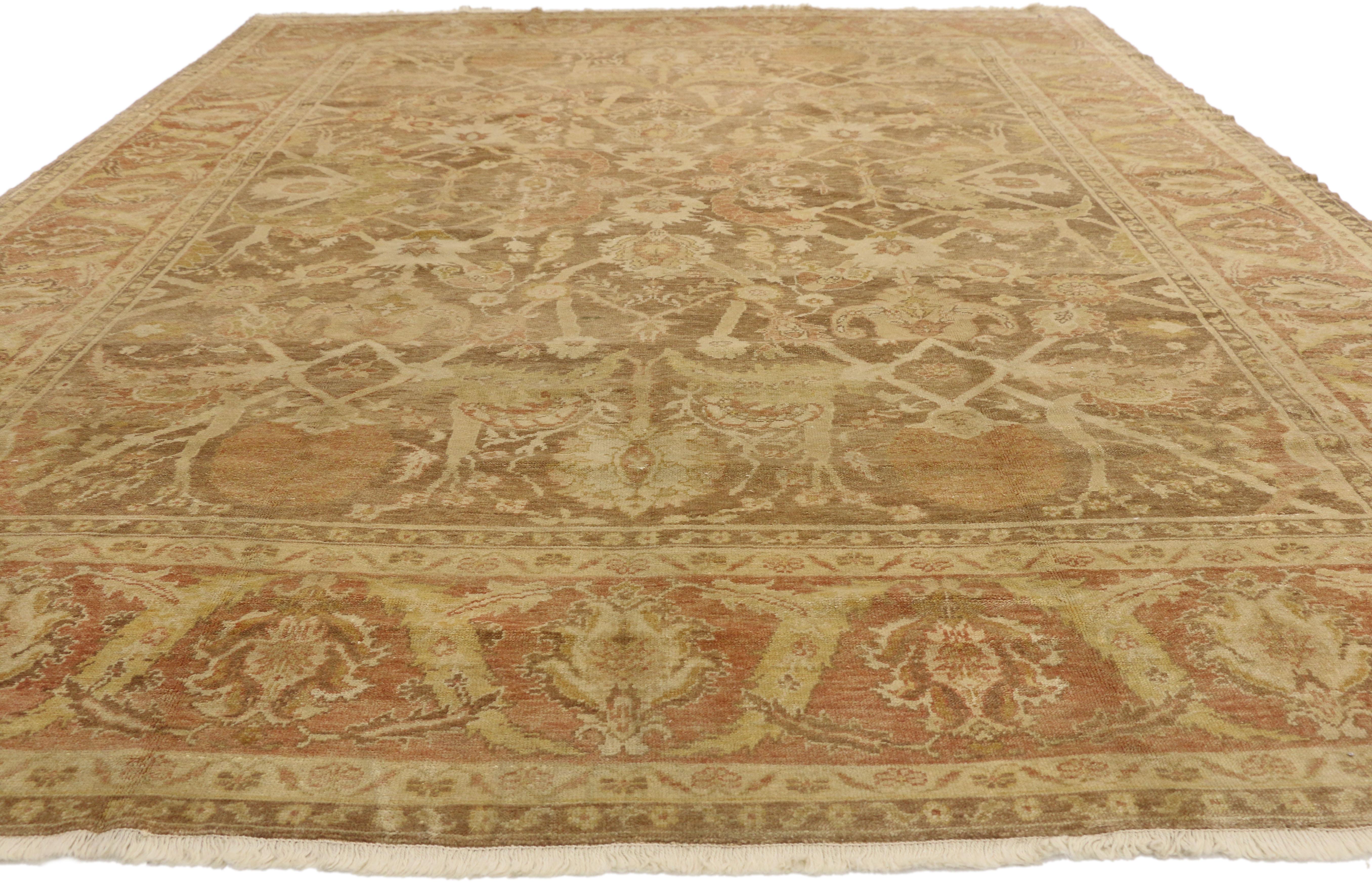 Hand-Knotted Vintage Turkish Oushak Area Rug Warm, Rustic Colors For Sale