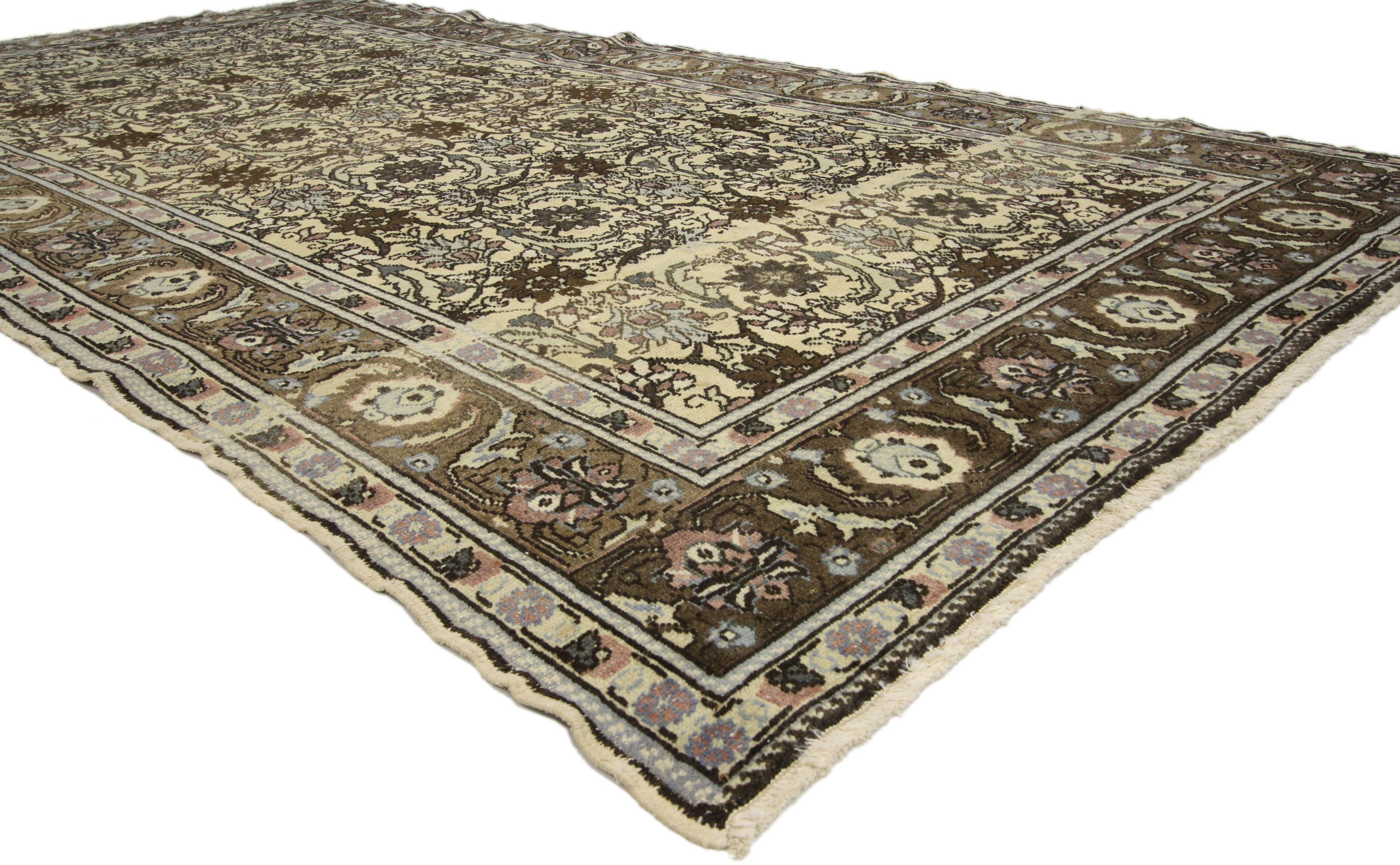 Hand-Knotted Vintage Turkish Oushak Gallery Rug with All-Over Herati Design For Sale