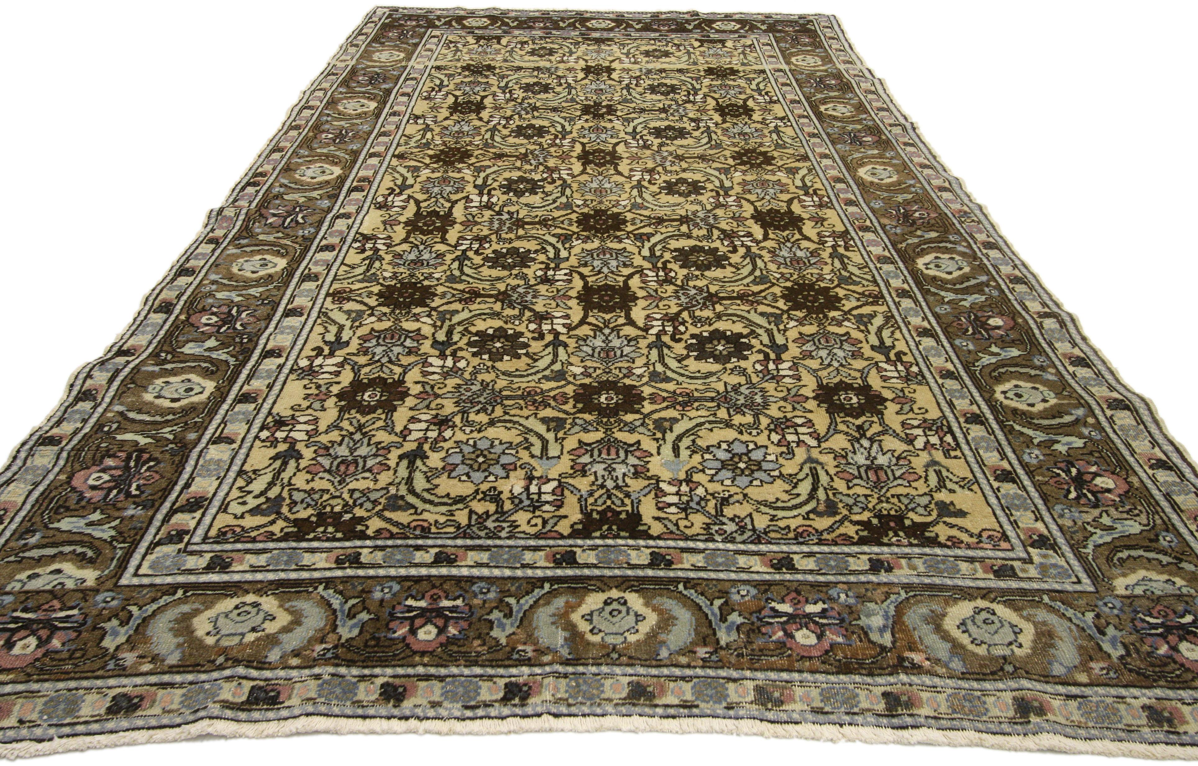 20th Century Vintage Turkish Oushak Gallery Rug with All-Over Herati Design For Sale