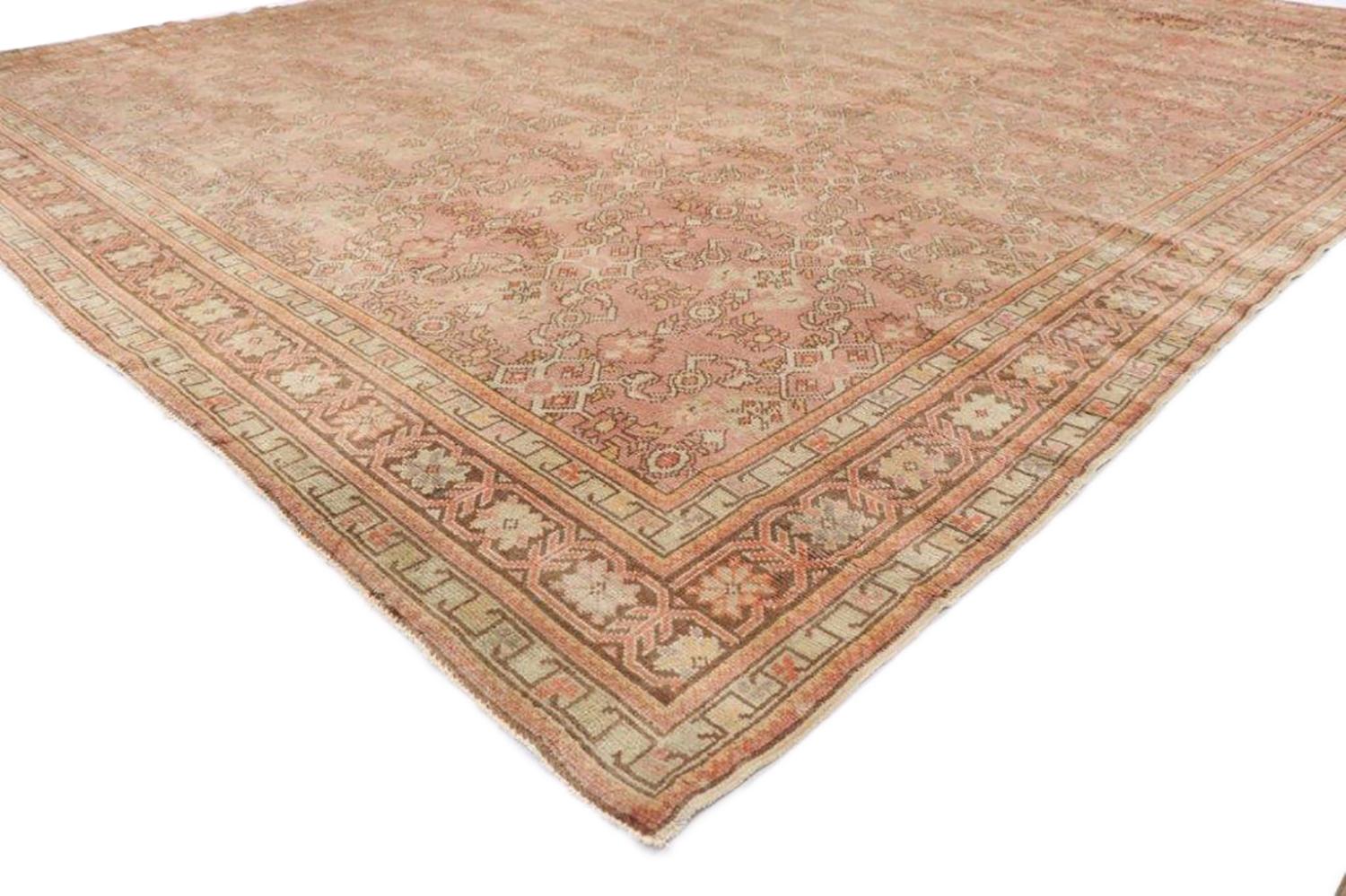 Hand-Knotted Vintage Turkish Oushak Area Rug with French Provincial Style For Sale