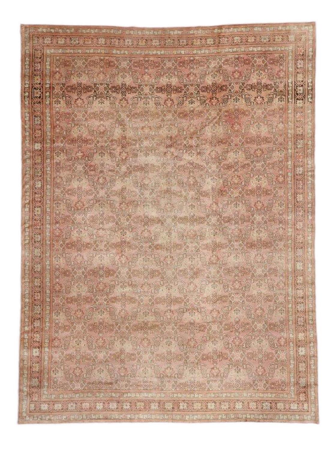 52289 Vintage Turkish Oushak Area Rug with French Provincial Style 09'08 x 13'00.  Warm and welcoming, this hand-knotted wool vintage Turkish Oushak area rug charms with ease. It features a lively all-over geometric floral lattice pattern composed