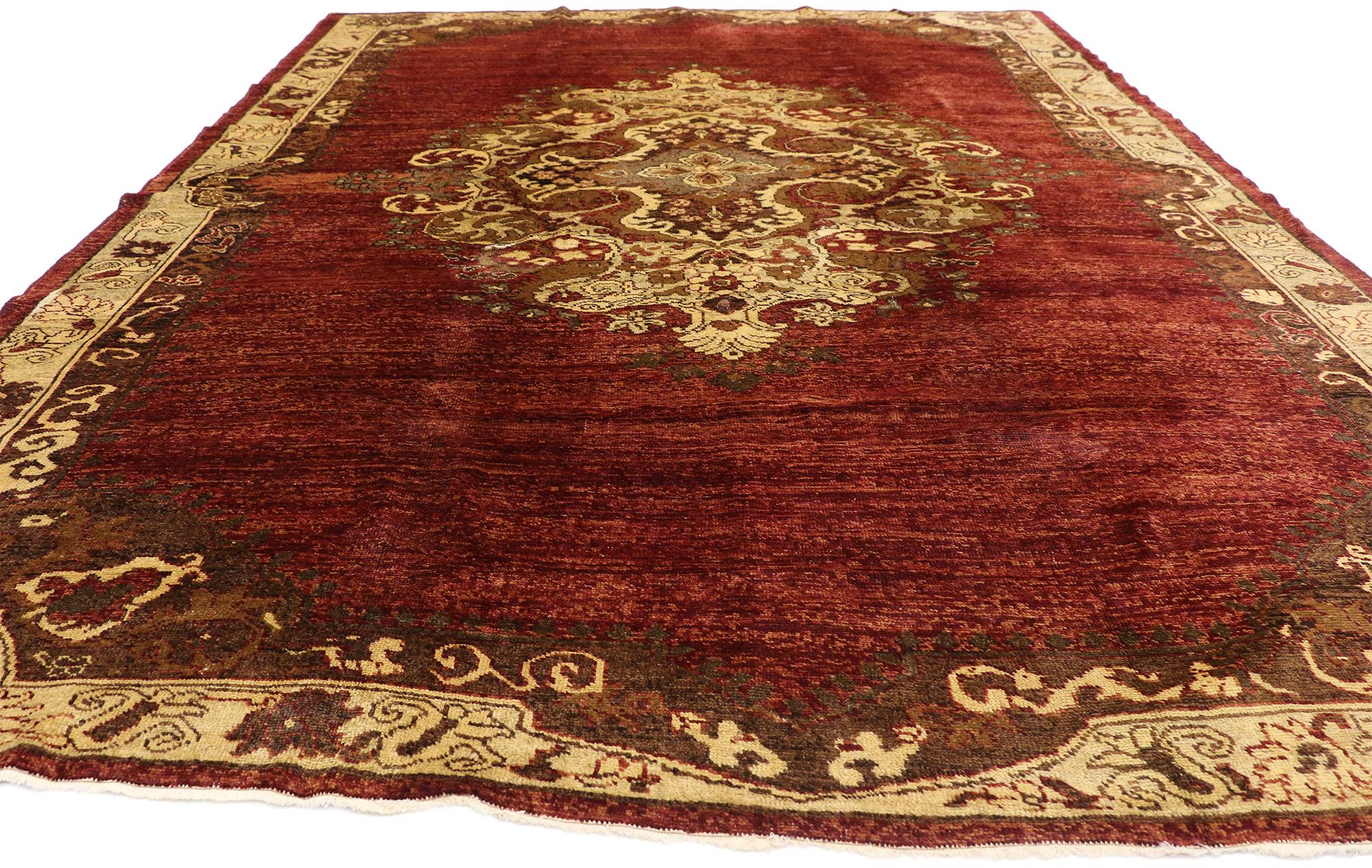 Alfombra Turca Oushak Vintage de Lujoso Estilo Medieval y Jacobeo en venta 4