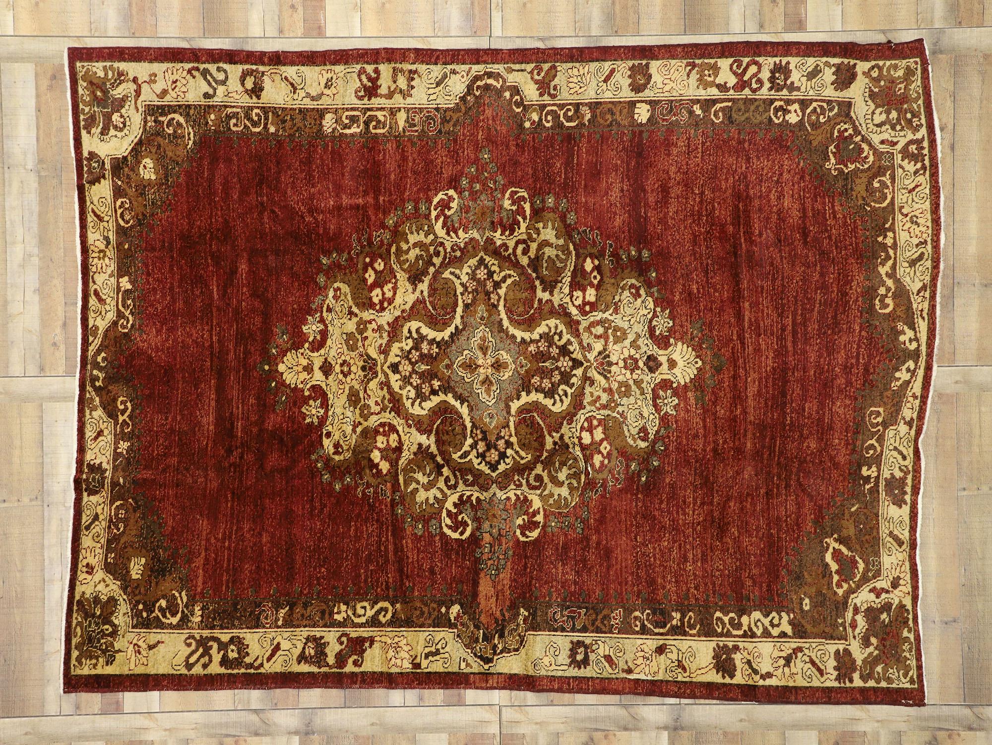 Alfombra Turca Oushak Vintage de Lujoso Estilo Medieval y Jacobeo siglo XX en venta