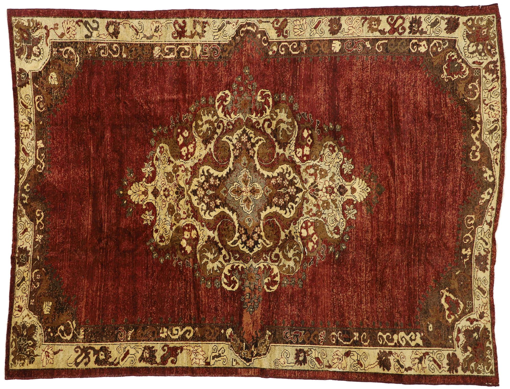 Alfombra Turca Oushak Vintage de Lujoso Estilo Medieval y Jacobeo Lana en venta