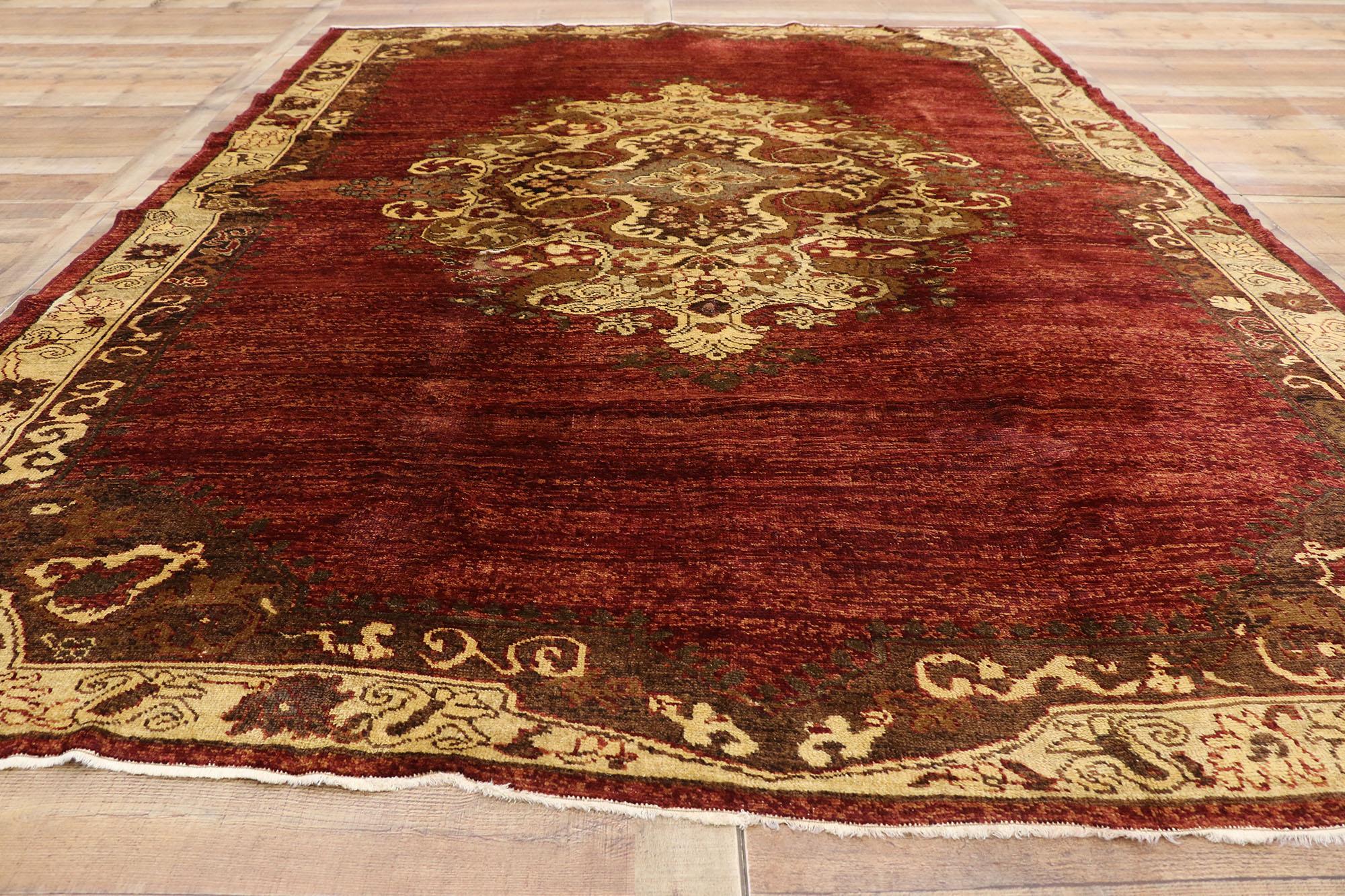 Alfombra Turca Oushak Vintage de Lujoso Estilo Medieval y Jacobeo en venta 2