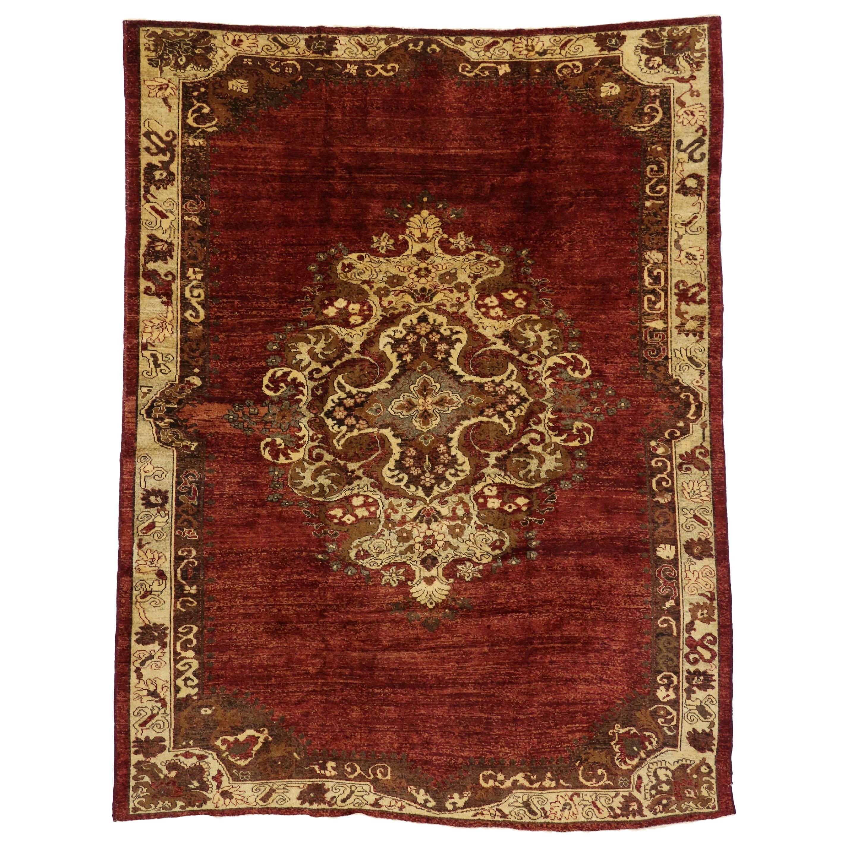 Tapis turc vintage Oushak de style médiéval et jacobéen luxueux