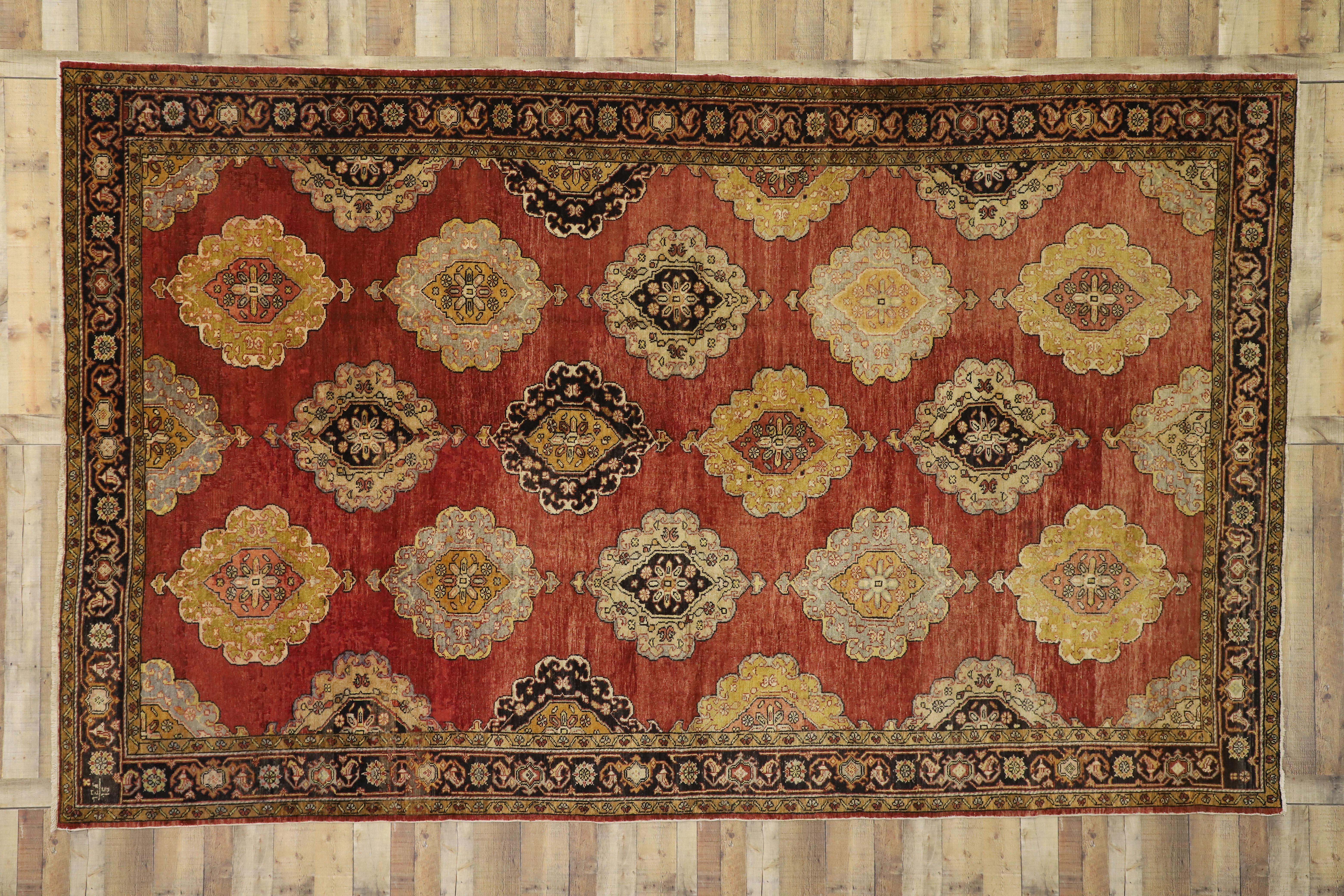 20th Century Vintage Turkish Oushak Area Rug with Luxe Jacobean Style  For Sale