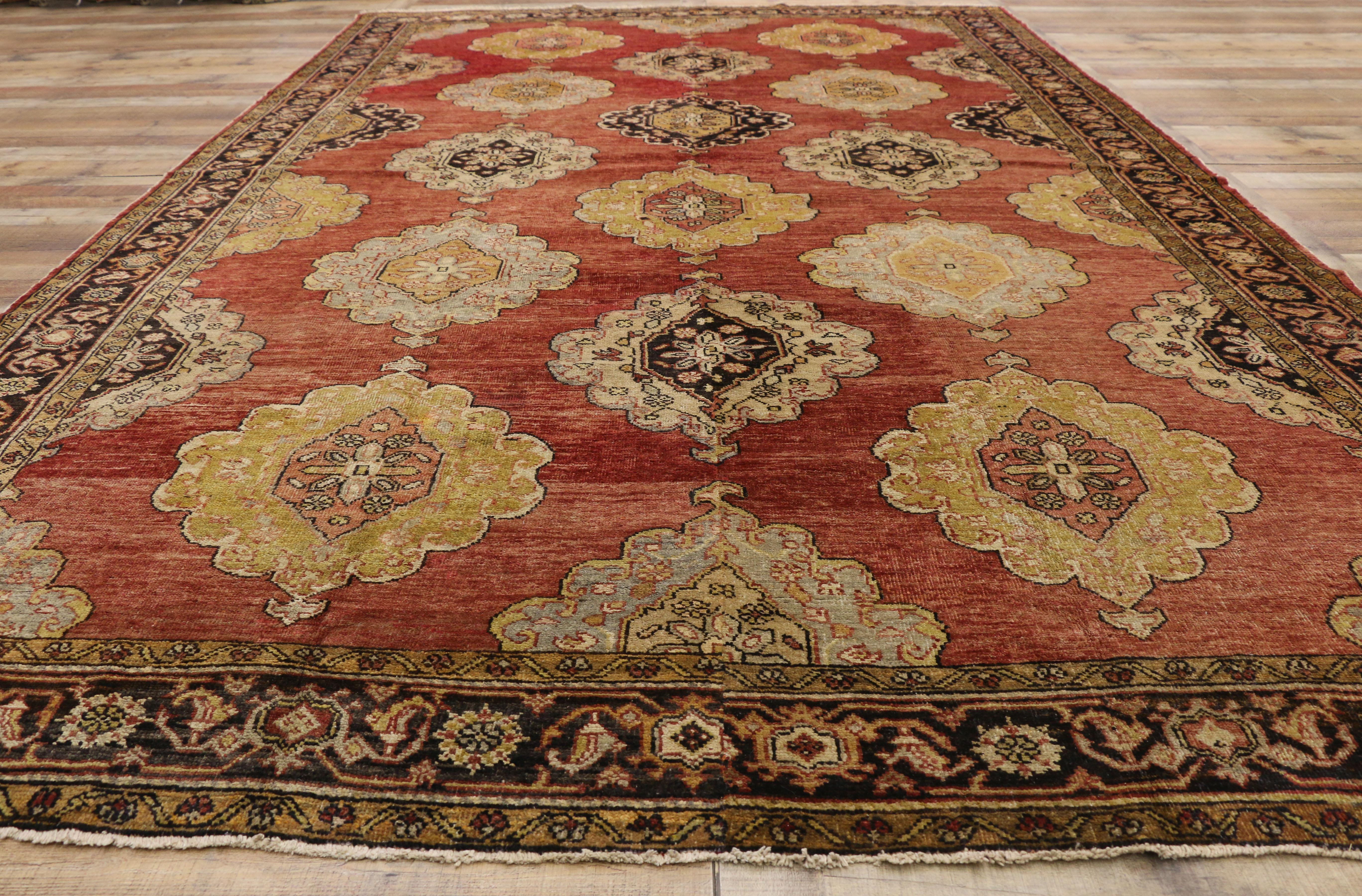 Wool Vintage Turkish Oushak Area Rug with Luxe Jacobean Style  For Sale