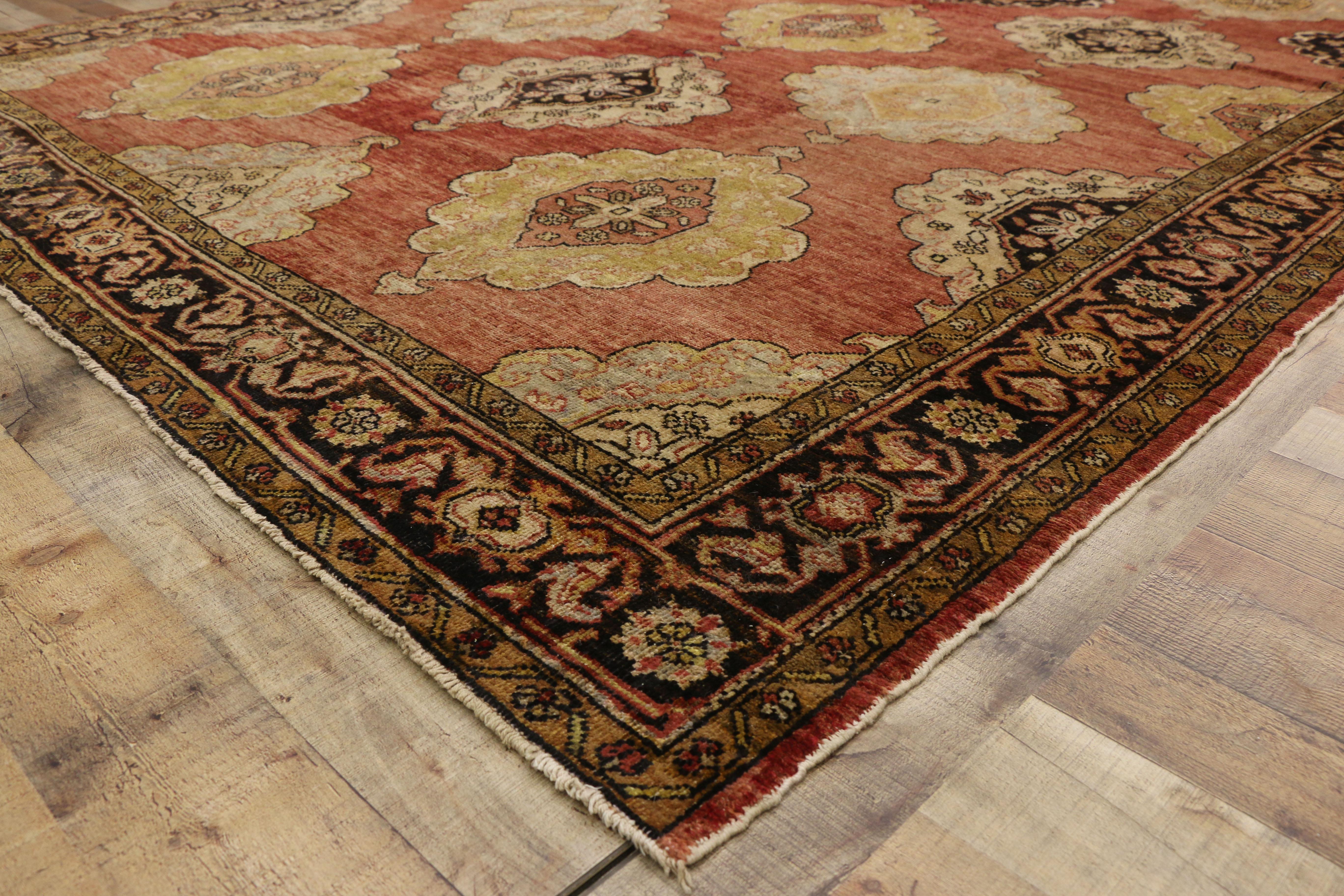 Vintage Turkish Oushak Area Rug with Luxe Jacobean Style  For Sale 1
