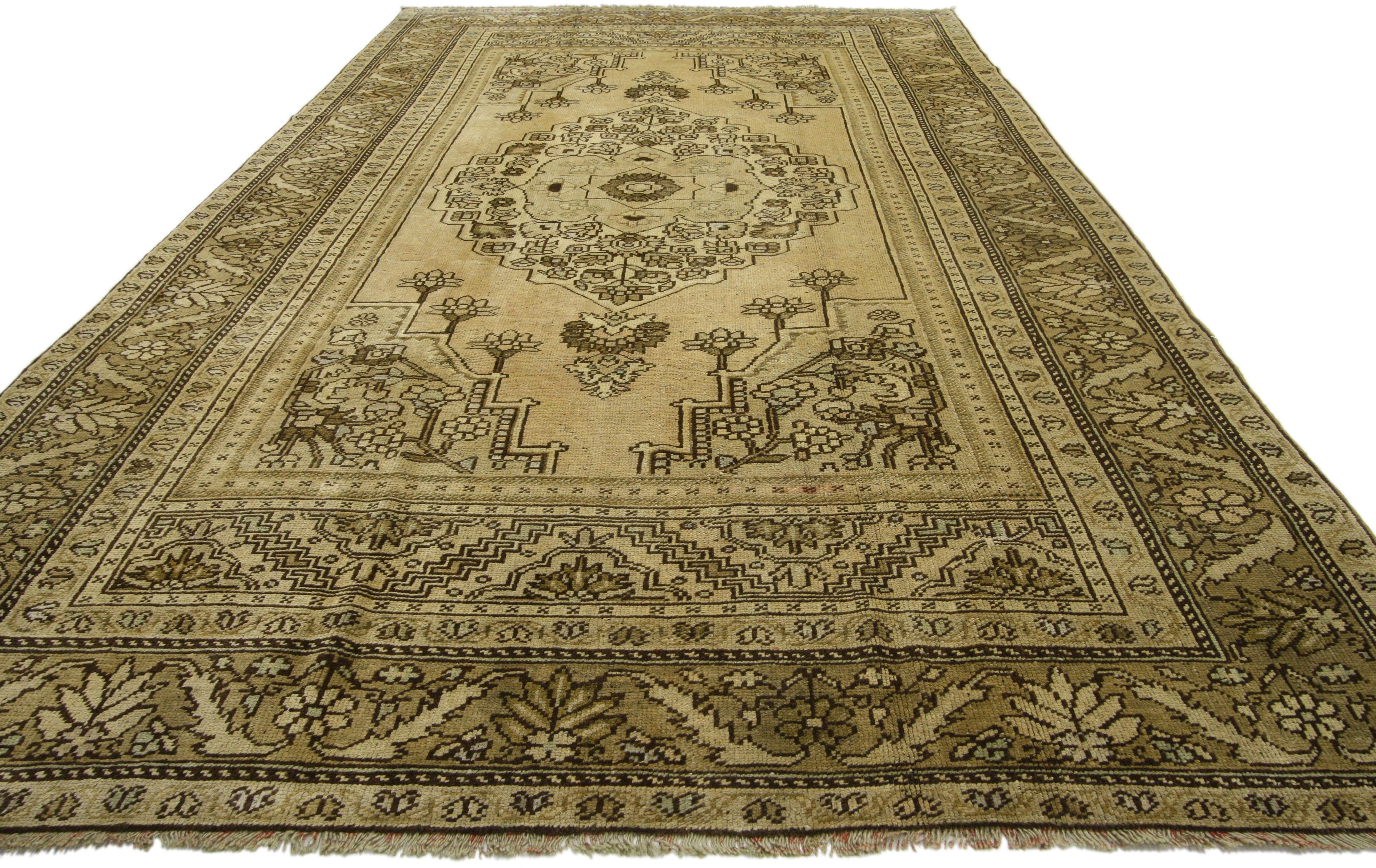 20th Century Vintage Turkish Oushak Gallery Rug with Modern Style For Sale
