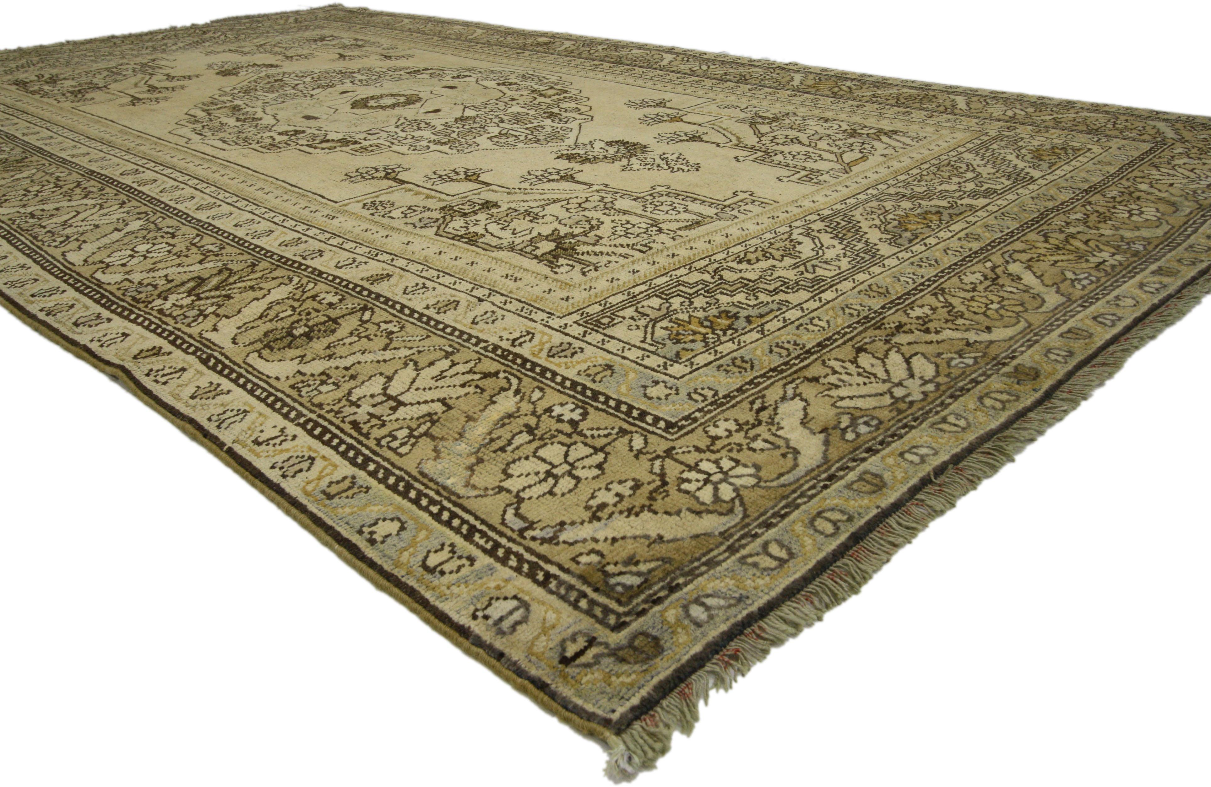 Hand-Knotted Vintage Turkish Oushak Gallery Rug with Modern Style For Sale