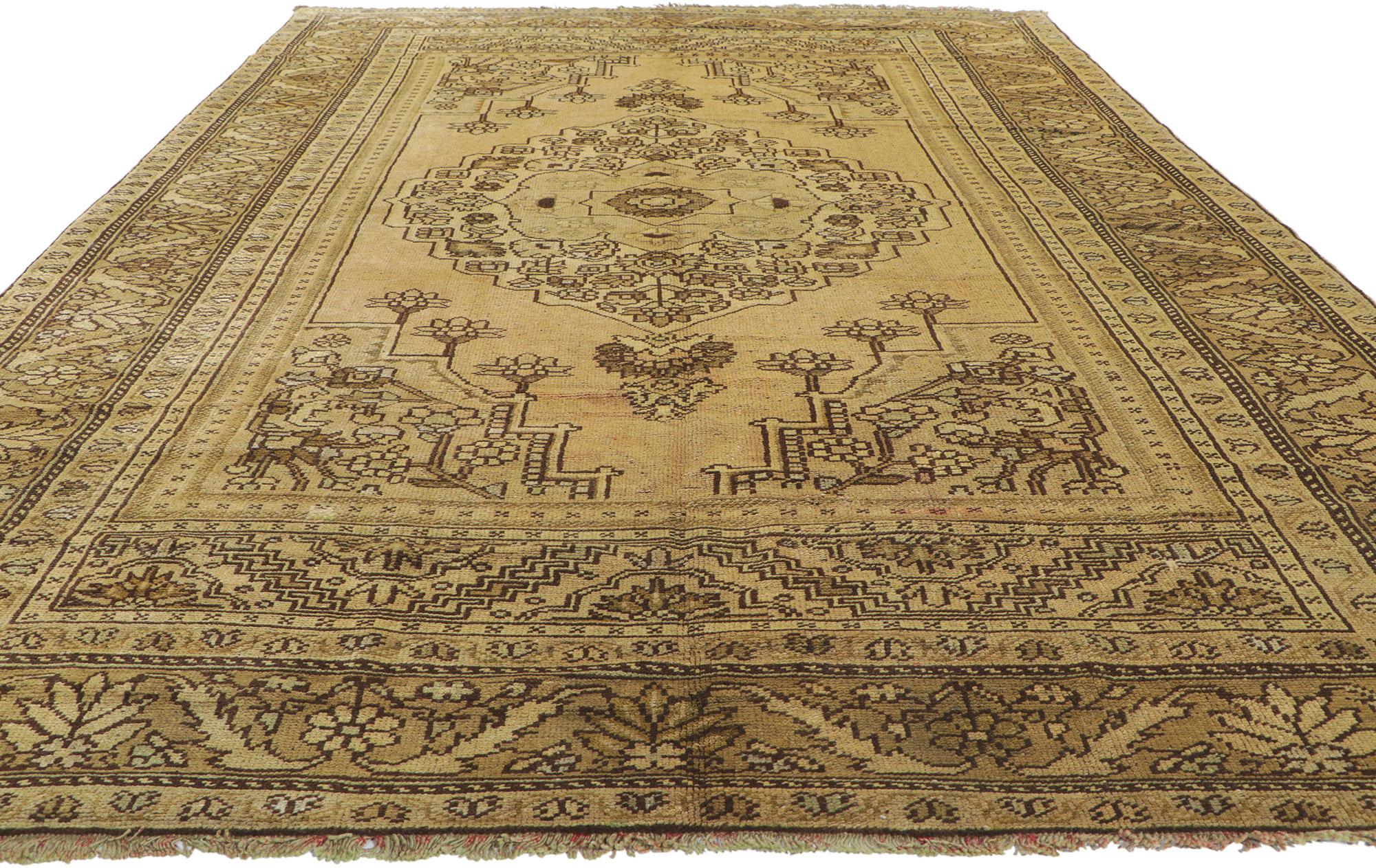 Vintage Turkish Oushak Gallery Rug with Modern Style In Good Condition For Sale In Dallas, TX