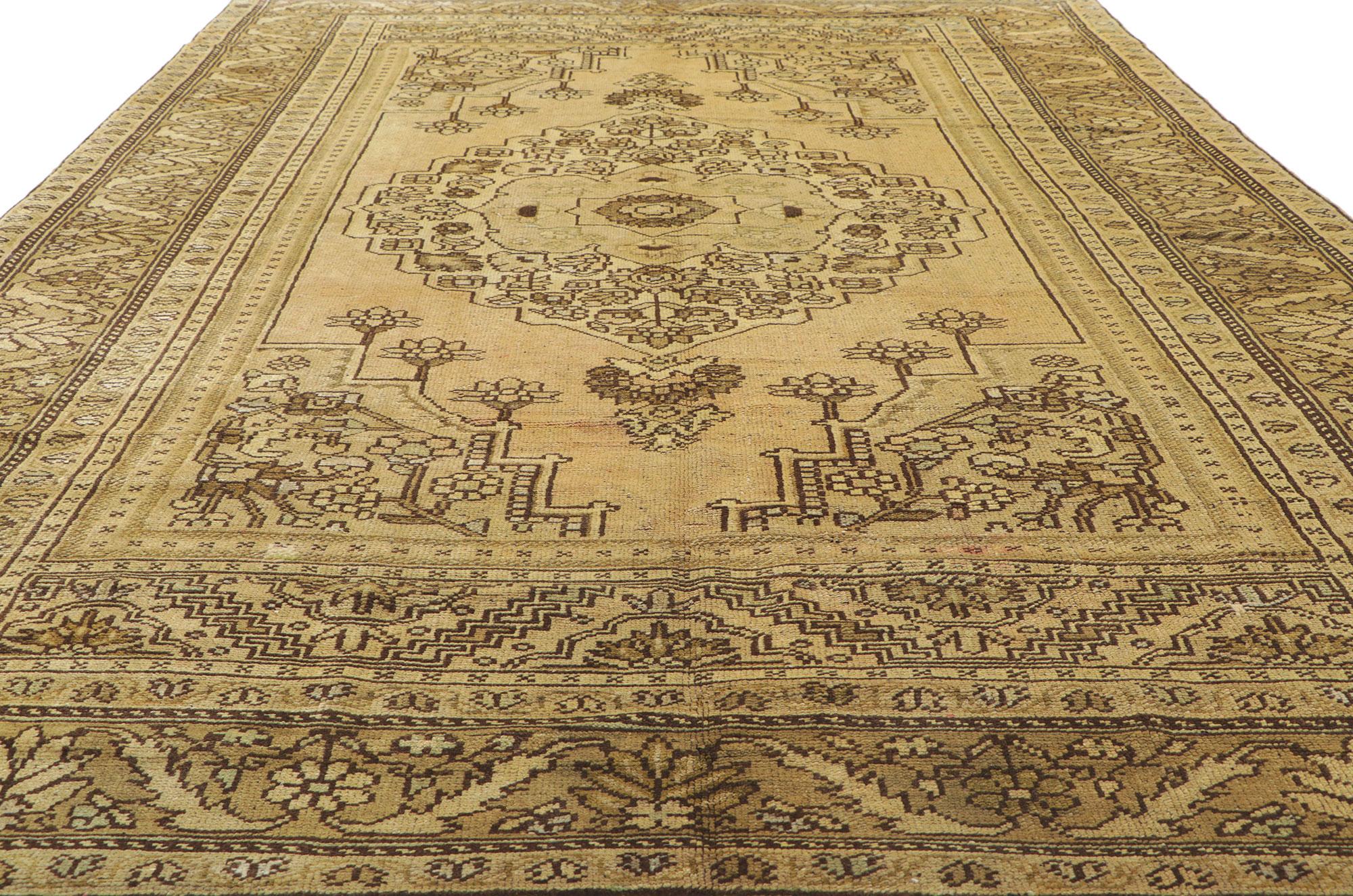 Wool Vintage Turkish Oushak Gallery Rug with Modern Style For Sale