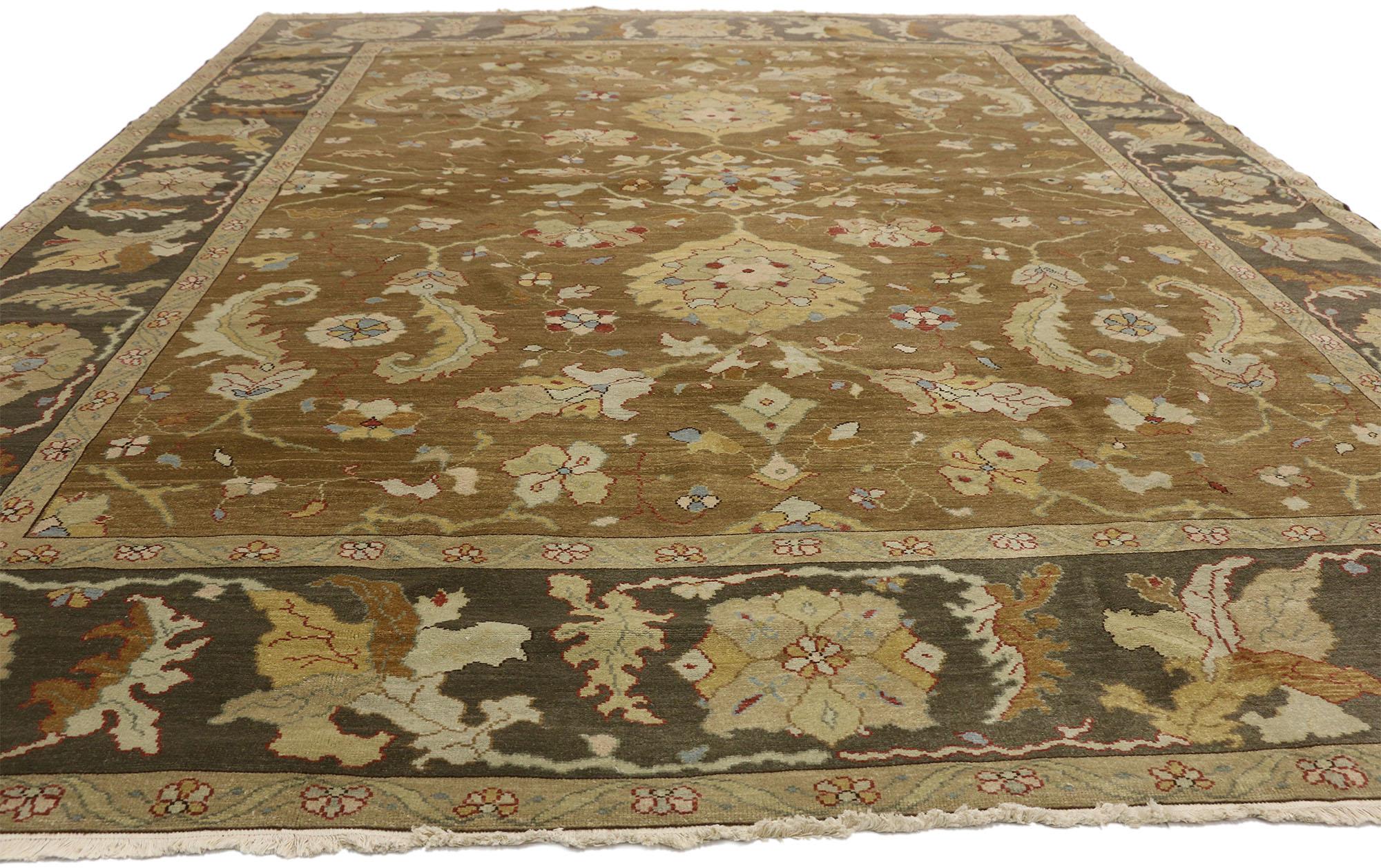 20th Century Vintage Turkish Oushak Area Rug with Modern Style in Warm Colors For Sale