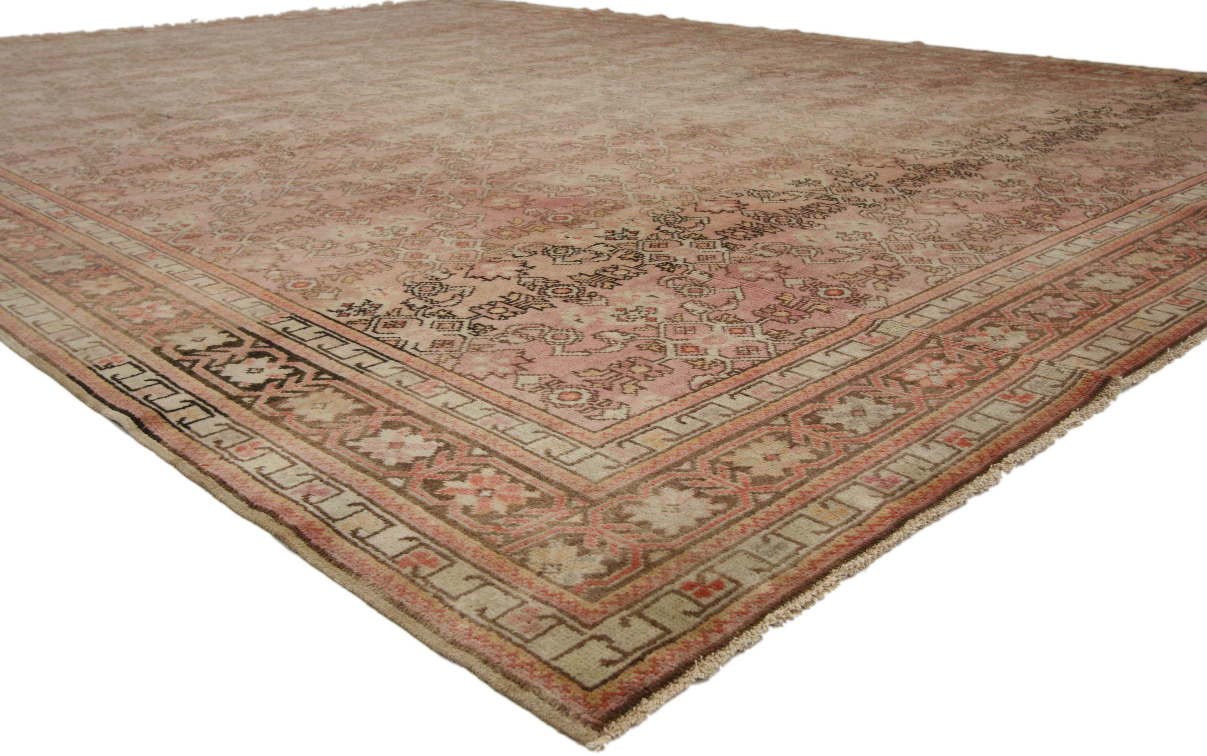 Vintage Turkish Oushak Area Rug with French Provincial Style In Good Condition For Sale In Dallas, TX