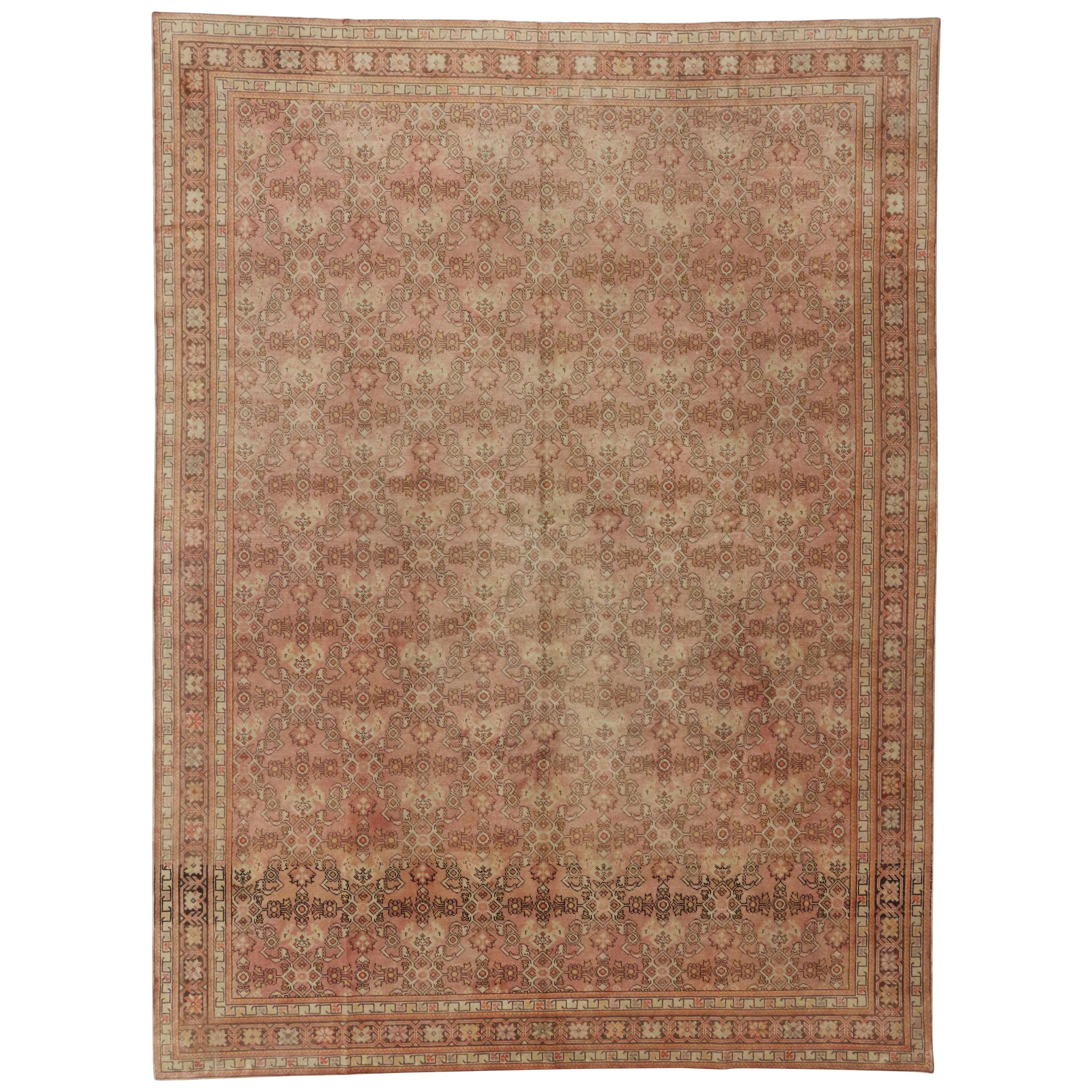 Vintage Turkish Oushak Area Rug with French Provincial Style For Sale