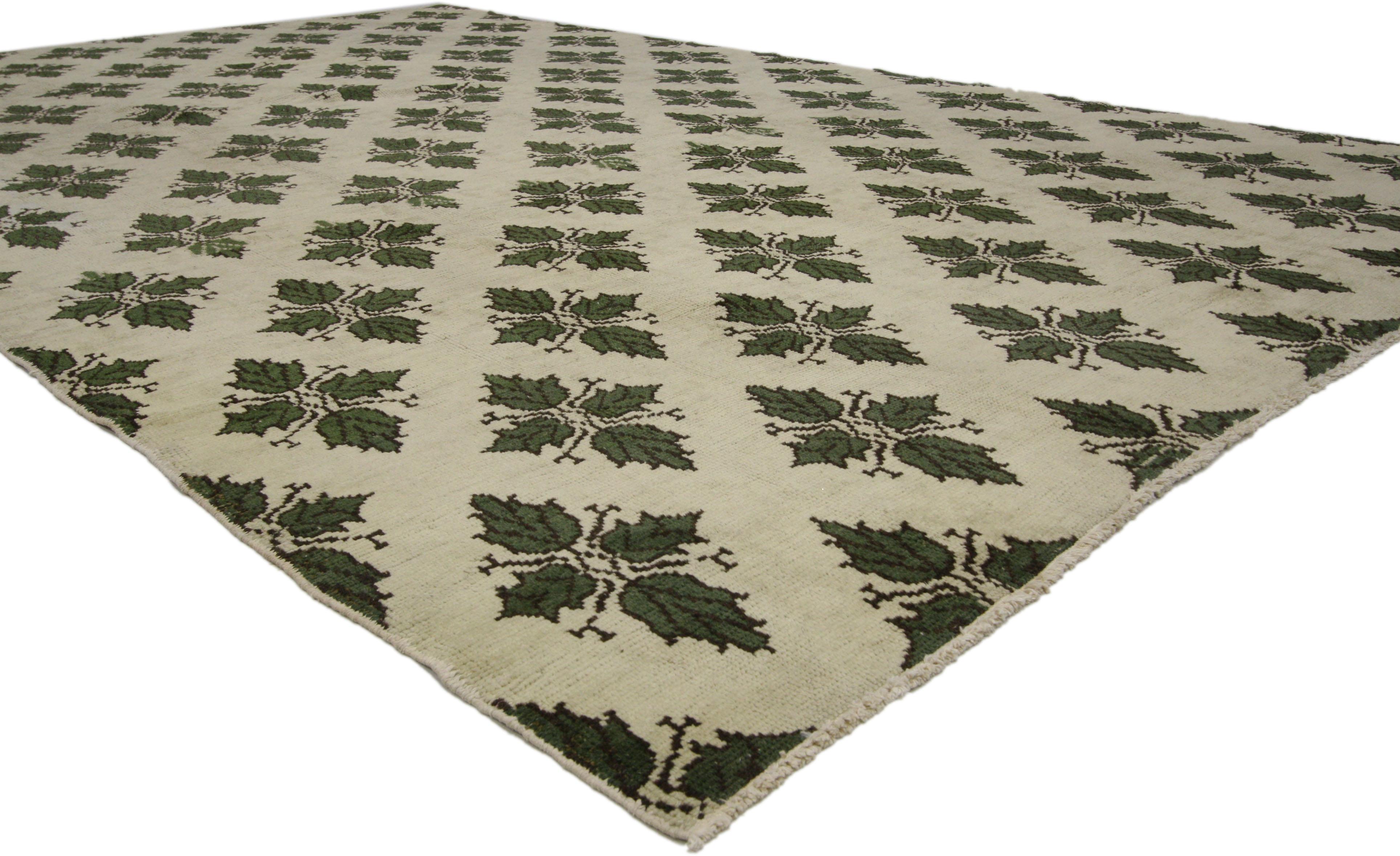 Hand-Knotted Vintage Turkish Oushak Area Rug with Shabby Chic English Country Style For Sale