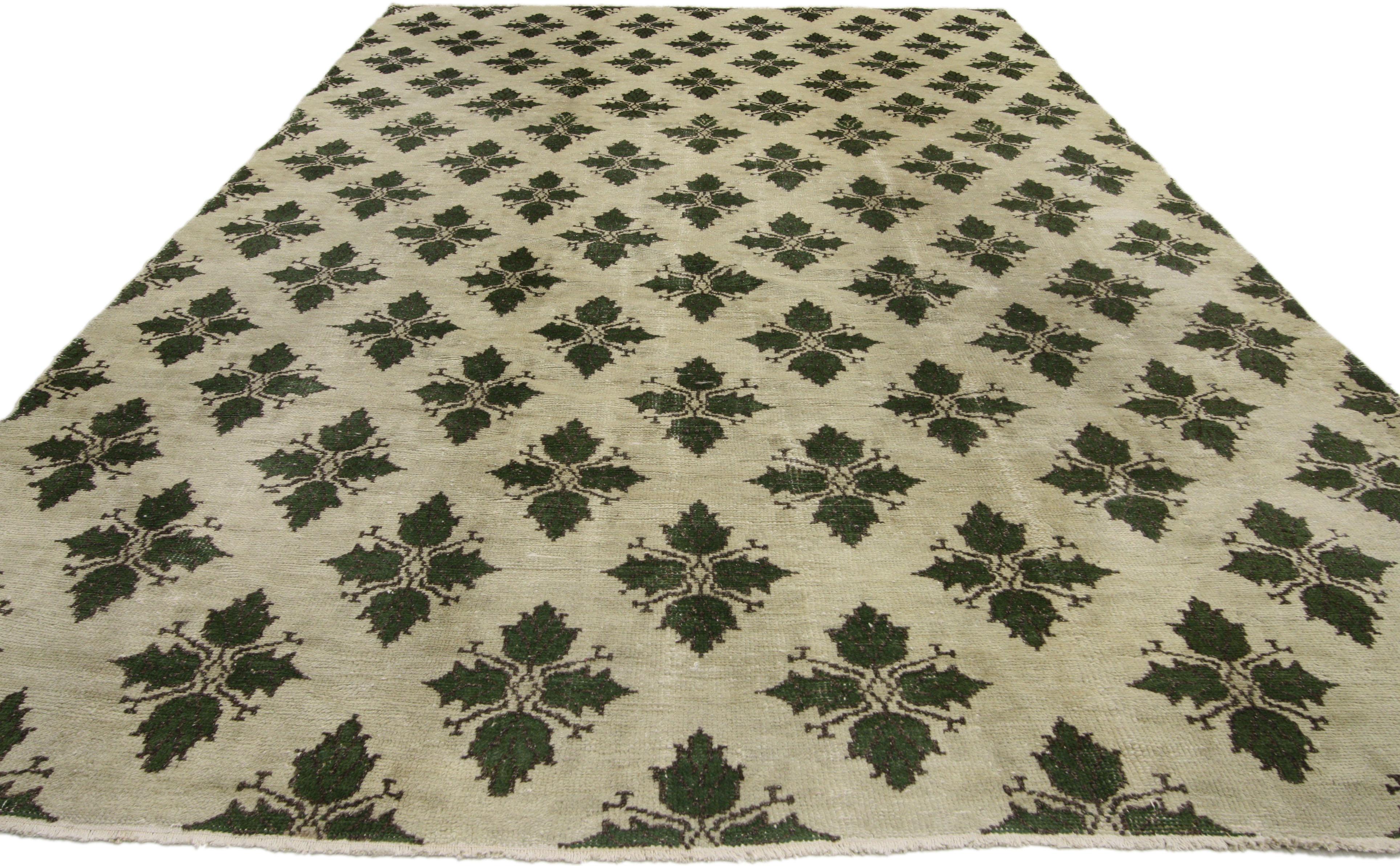 20th Century Vintage Turkish Oushak Area Rug with Shabby Chic English Country Style For Sale