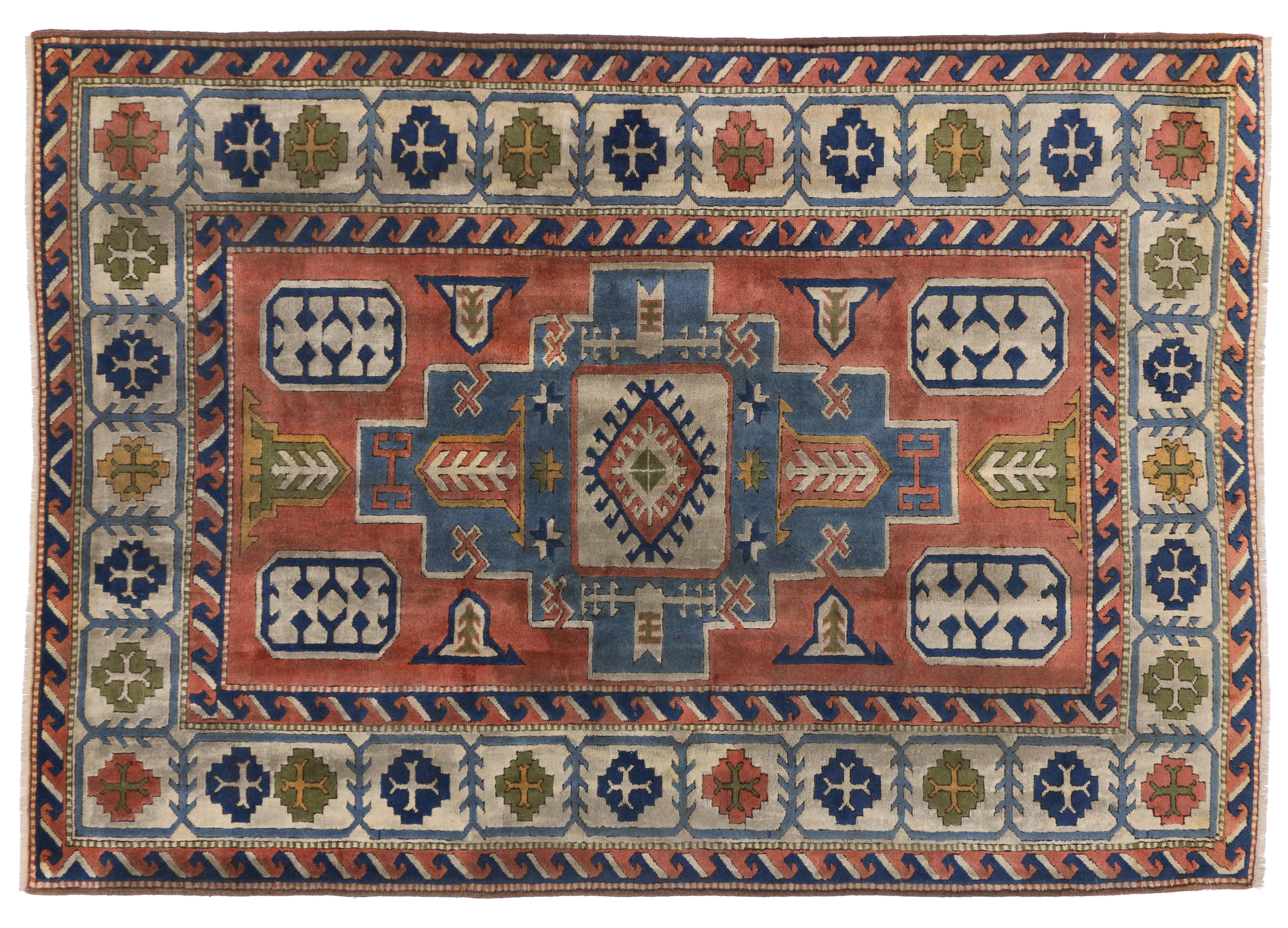 Modern Vintage Turkish Oushak Area Rug with Tribal Style For Sale