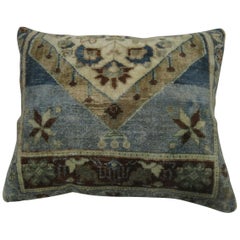 Vintage Turkish Oushak Blue Gray Green Rug Pillow