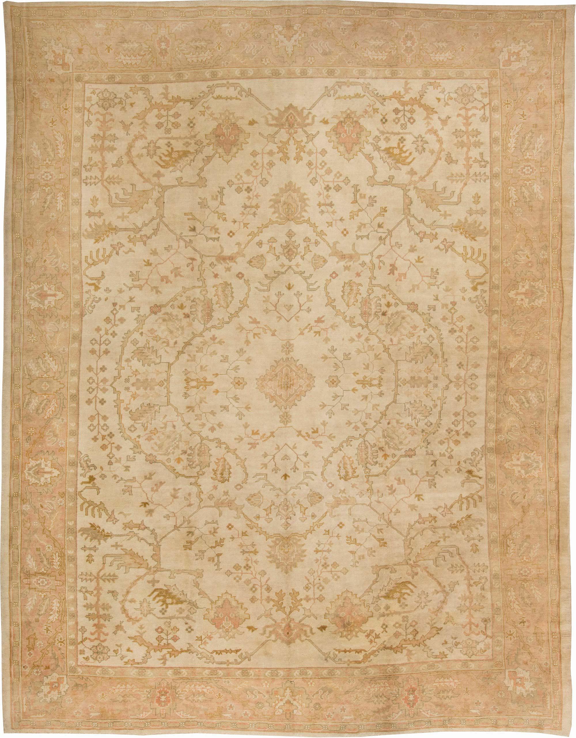 Vintage Turkish Oushak Botanic Handmade Wool Rug For Sale