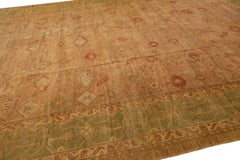 Vintage Turkish Oushak Brown & Green Handmade Oversize floral Wool Rug