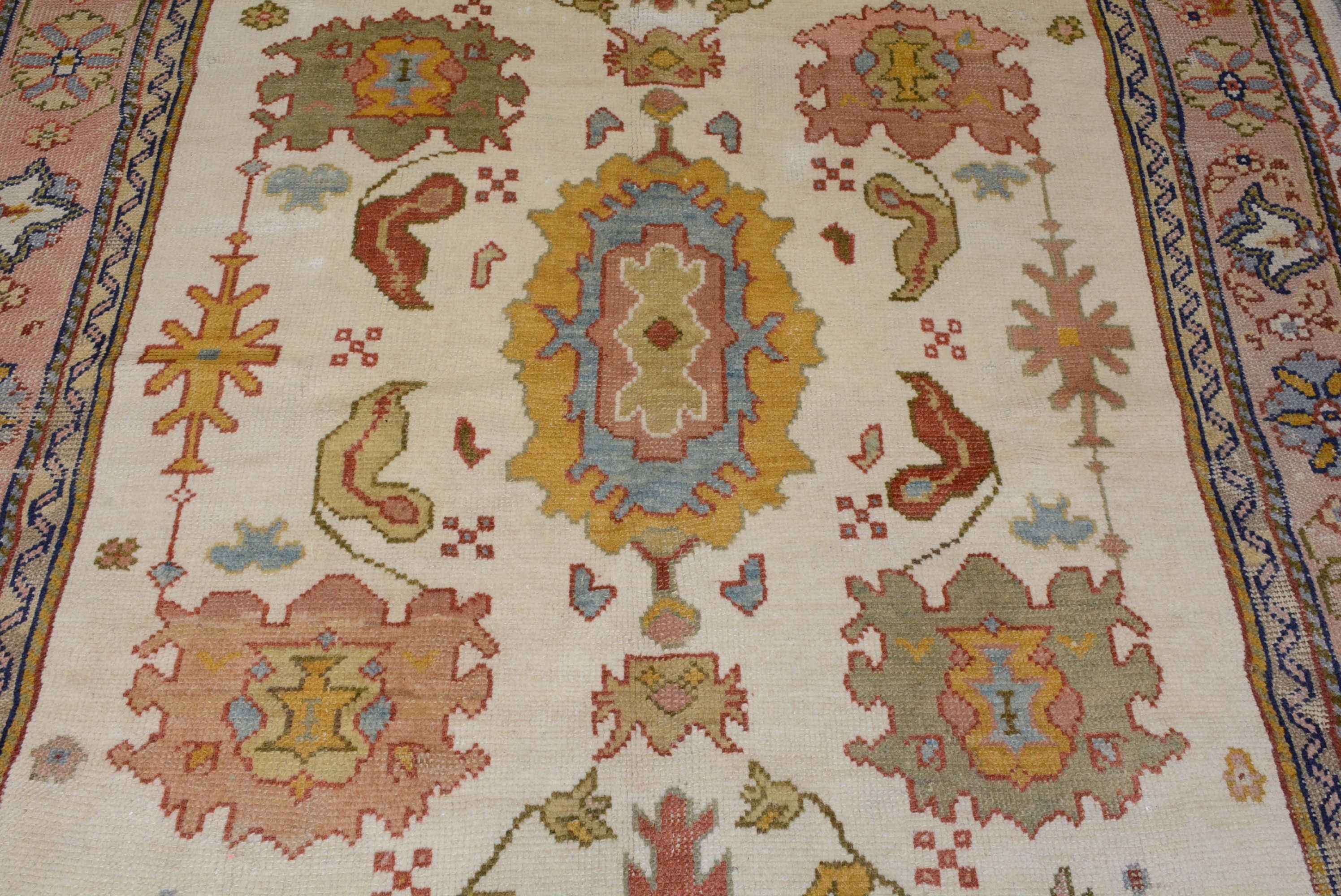 Woven Vintage Turkish Oushak Carpet For Sale